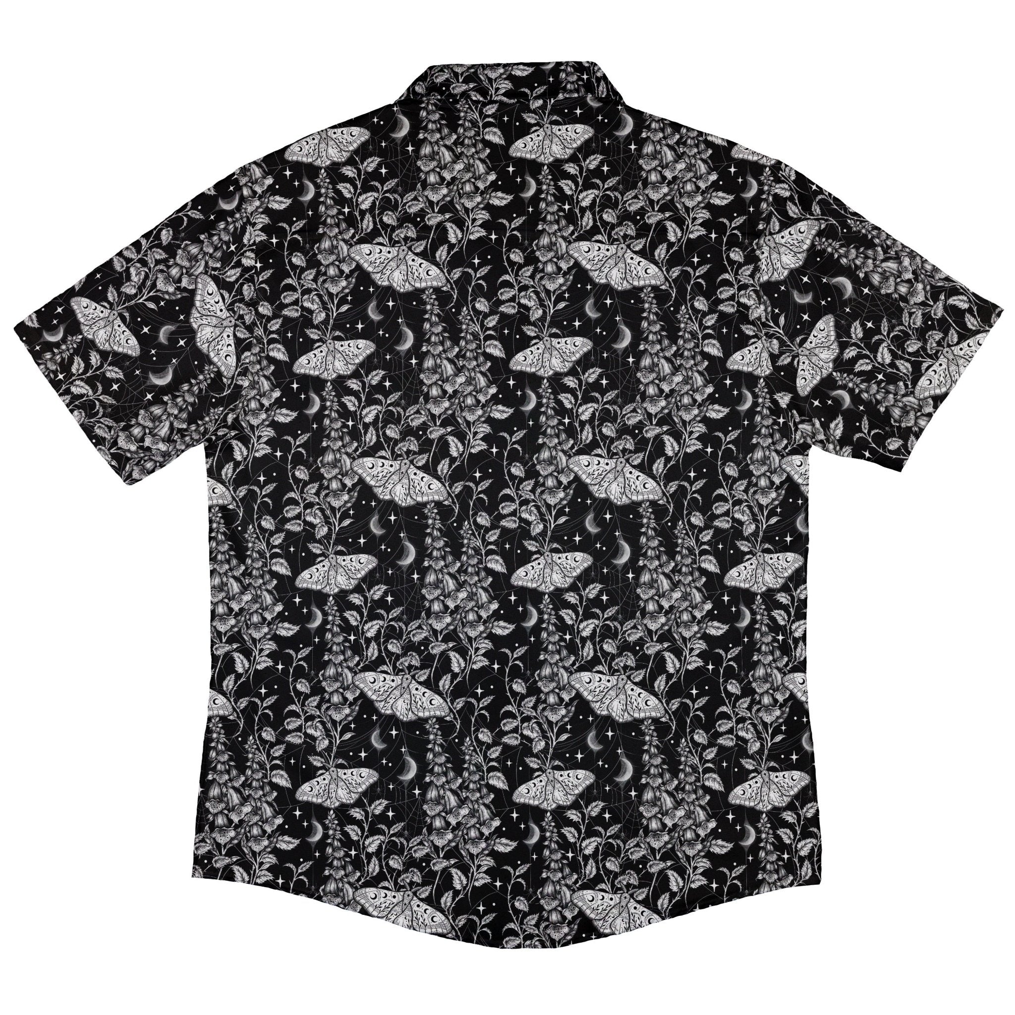 Episodic Moth Black White Night Button Up Shirt - XS - Hawaiian Shirt - No Pocket -