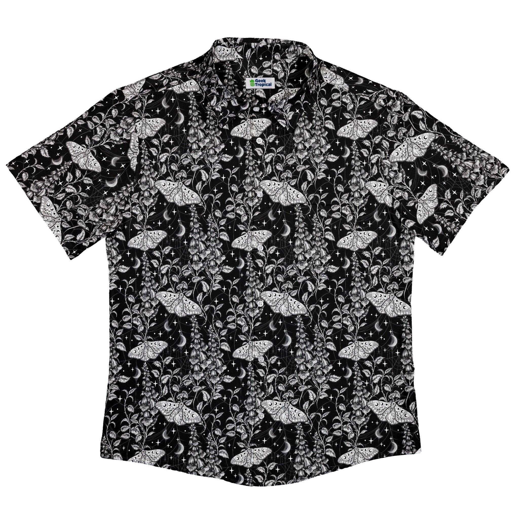 Episodic Moth Black White Night Button Up Shirt - XS - Button Down Shirt - No Pocket -