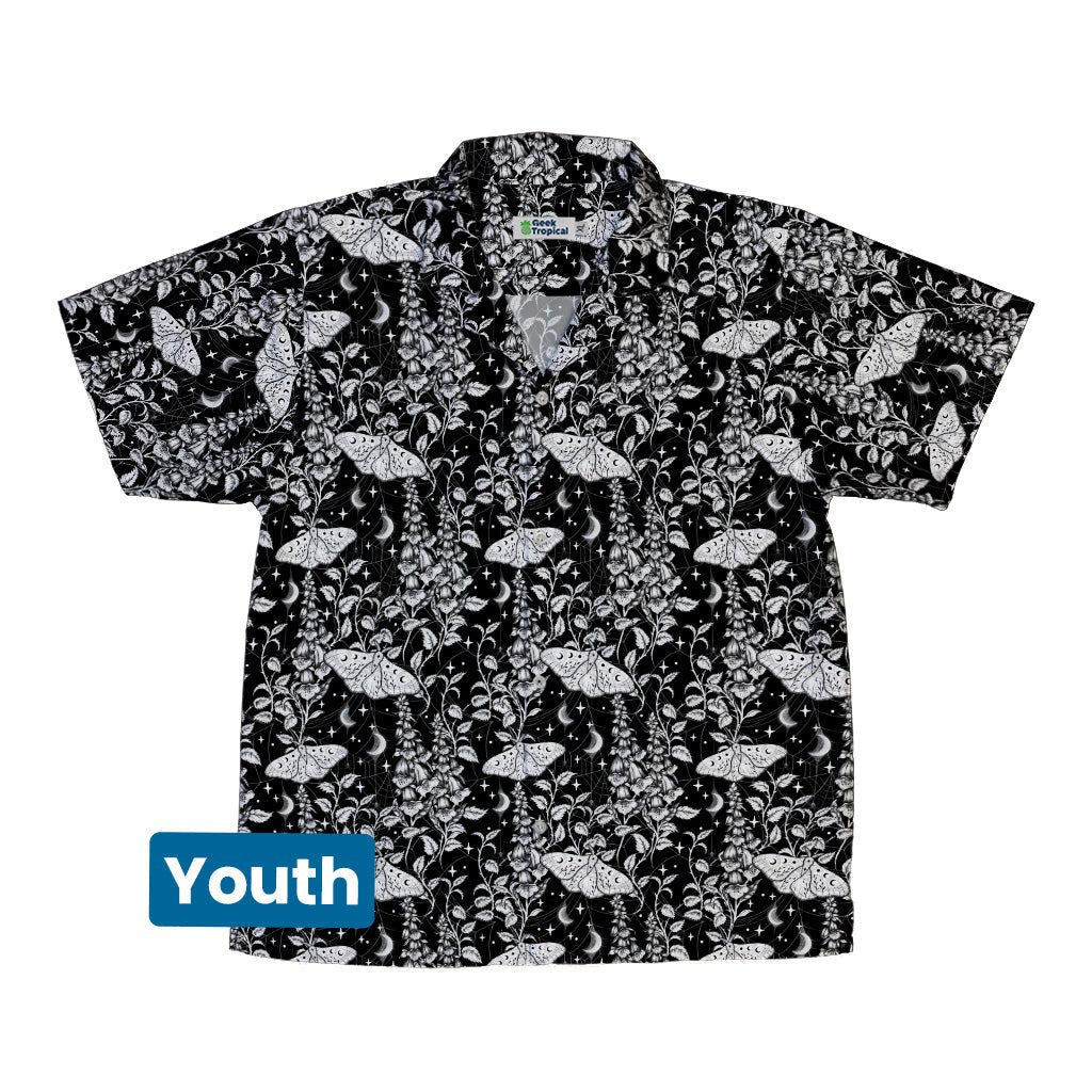 Episodic Moth Black White Night Youth Hawaiian Shirt - YXS - -