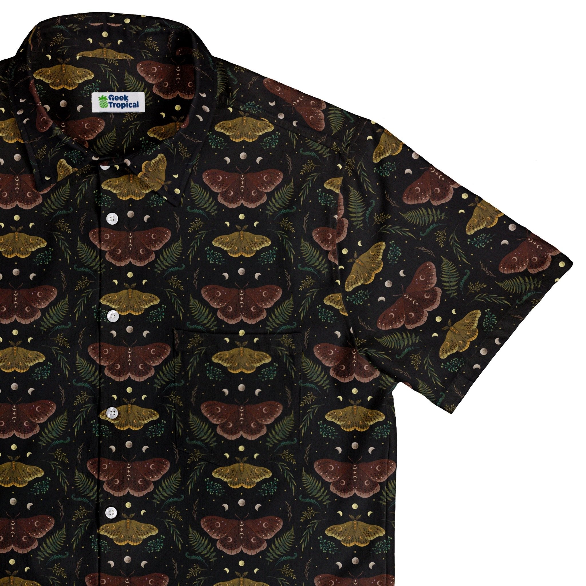 Episodic Moth Fall Button Up Shirt - XS - Hawaiian Shirt - No Pocket -