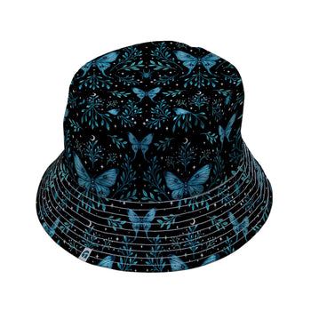 Episodic Mystical Butterfly Blue Bucket Hat - M - Grey Stitching - -