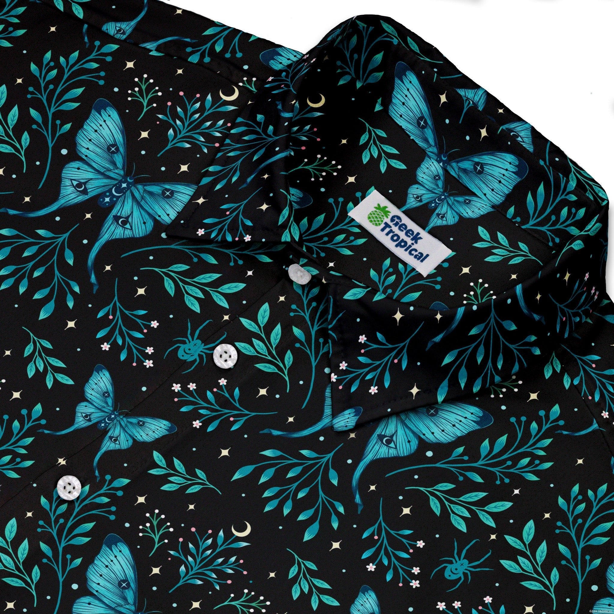 Episodic Mystical Butterfly Blue Button Up Shirt - XS - Hawaiian Shirt - No Pocket -