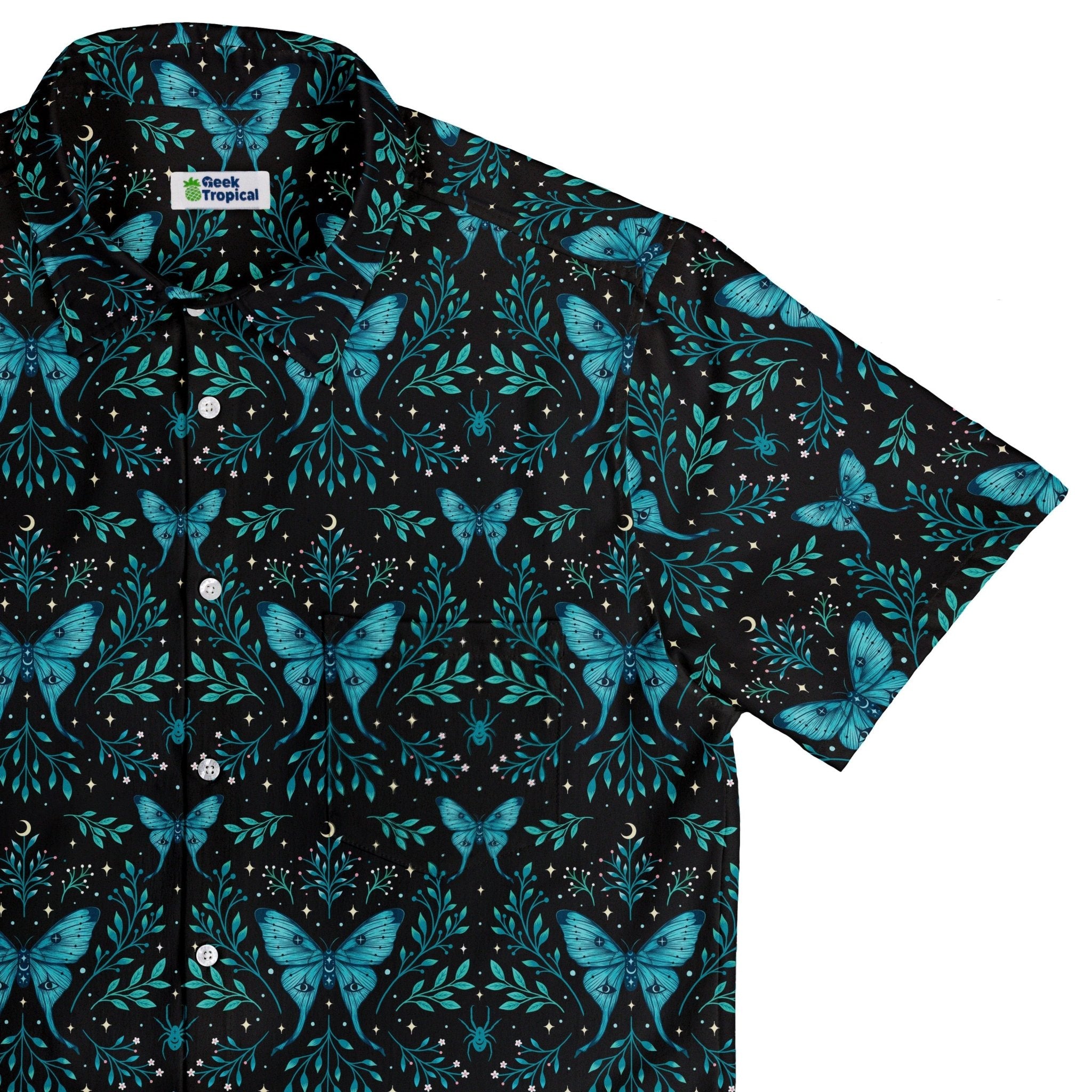 Episodic Mystical Butterfly Blue Button Up Shirt - XS - Hawaiian Shirt - No Pocket -