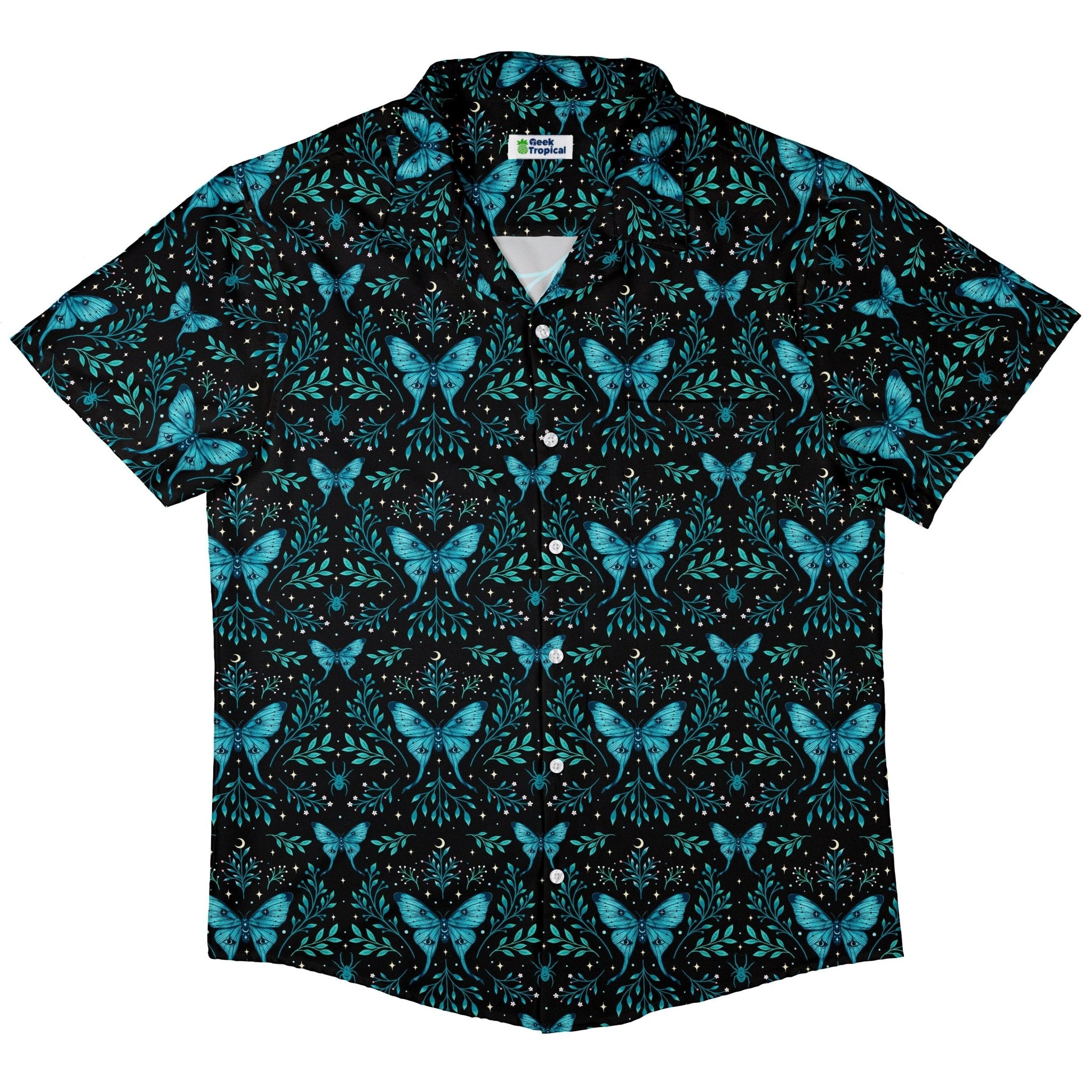 Episodic Mystical Butterfly Blue Button Up Shirt - XS - Hawaiian Shirt - No Pocket -