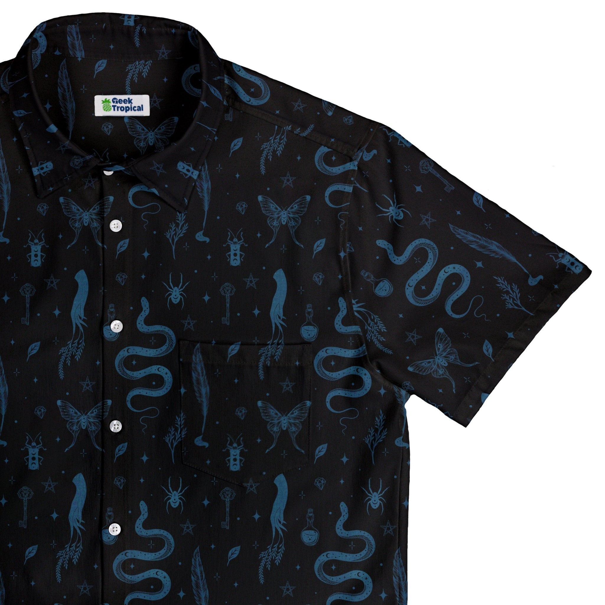 Episodic Mystical Collection Black Button Up Shirt - XS - Hawaiian Shirt - No Pocket -
