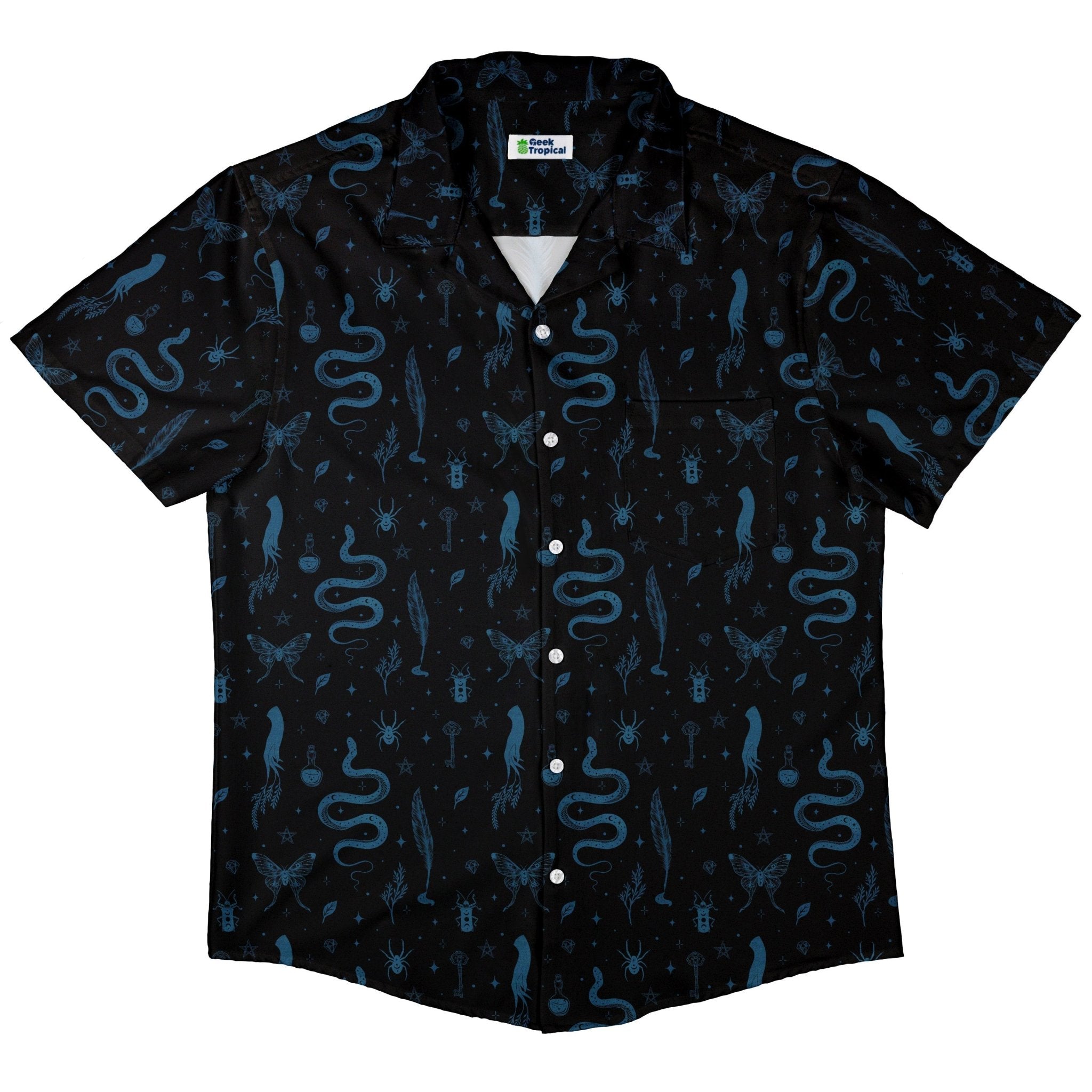 Episodic Mystical Collection Black Button Up Shirt - XS - Hawaiian Shirt - No Pocket -