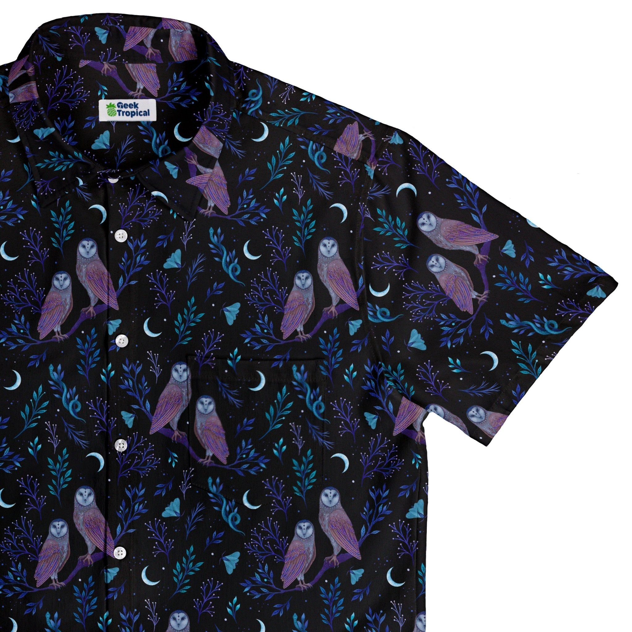 Episodic Owl Floral Button Up Shirt - XS - Hawaiian Shirt - No Pocket -