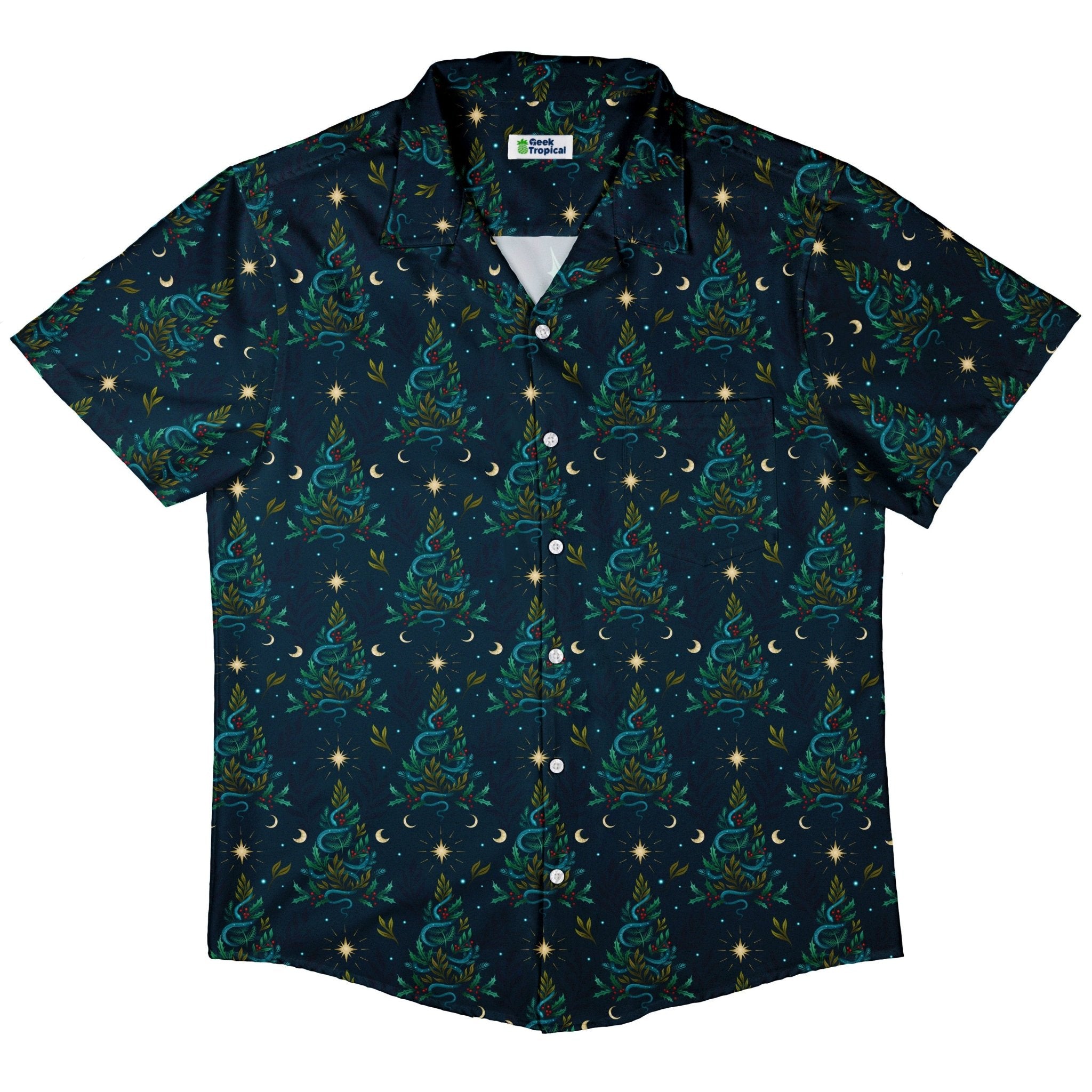 Episodic Serpent Christmas Button Up Shirt - XS - Hawaiian Shirt - No Pocket -