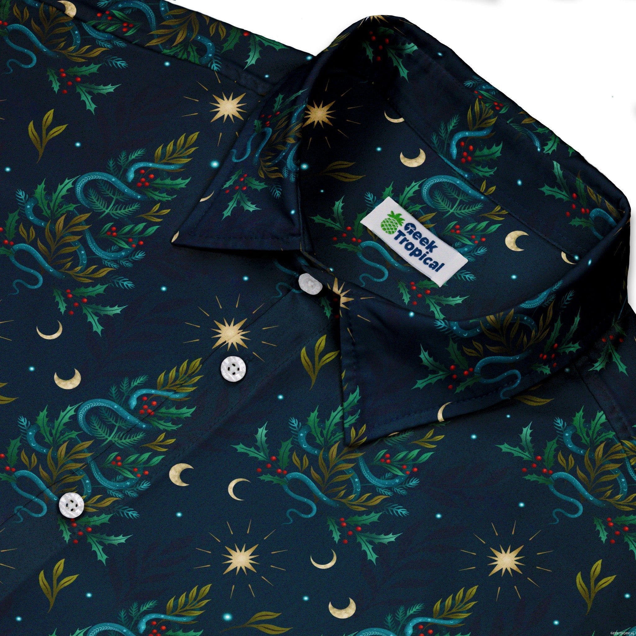 Episodic Serpent Christmas Button Up Shirt - XS - Hawaiian Shirt - No Pocket -