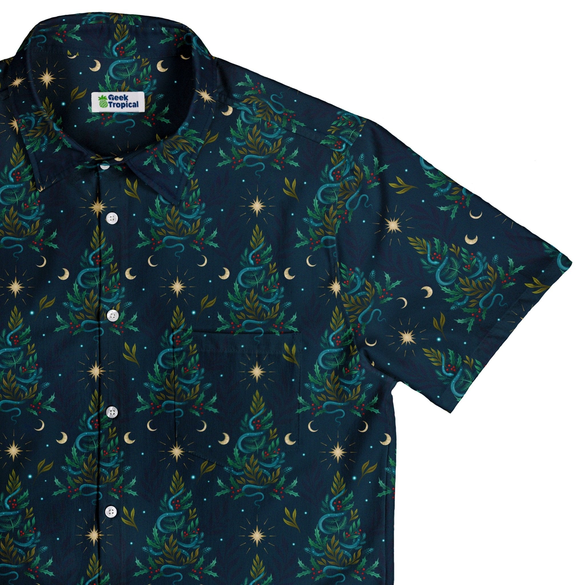 Episodic Serpent Christmas Button Up Shirt - XS - Hawaiian Shirt - No Pocket -