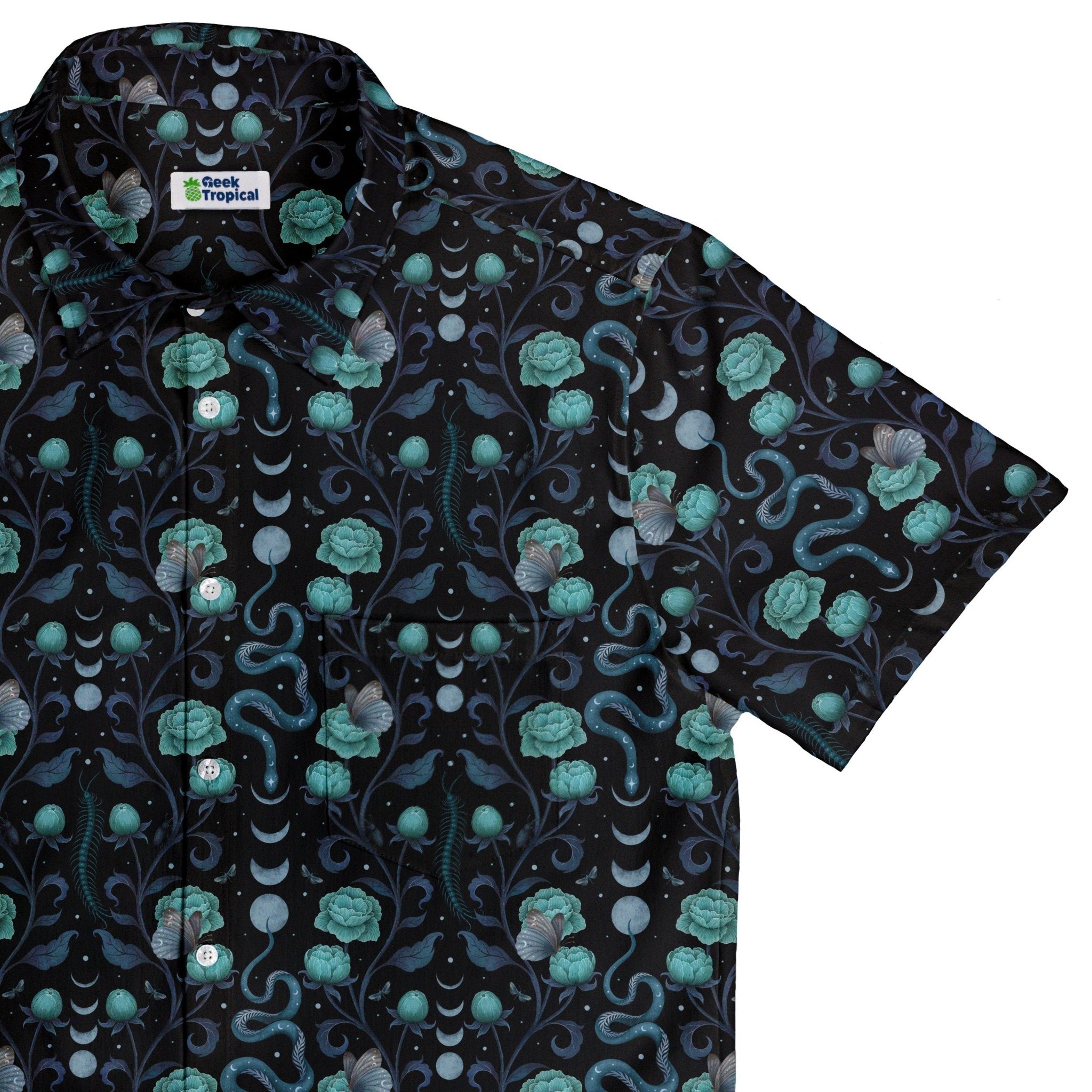 Episodic Serpent Garden Blue Button Up Shirt - XS - Hawaiian Shirt - No Pocket -