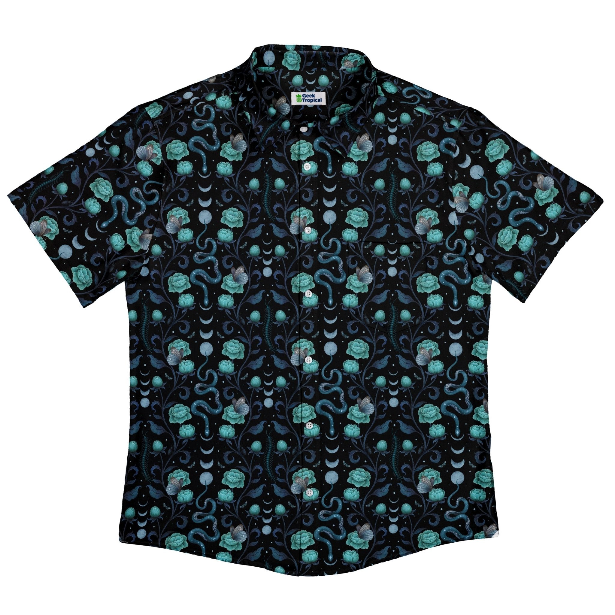 Episodic Serpent Garden Blue Button Up Shirt - XS - Button Down Shirt - No Pocket -