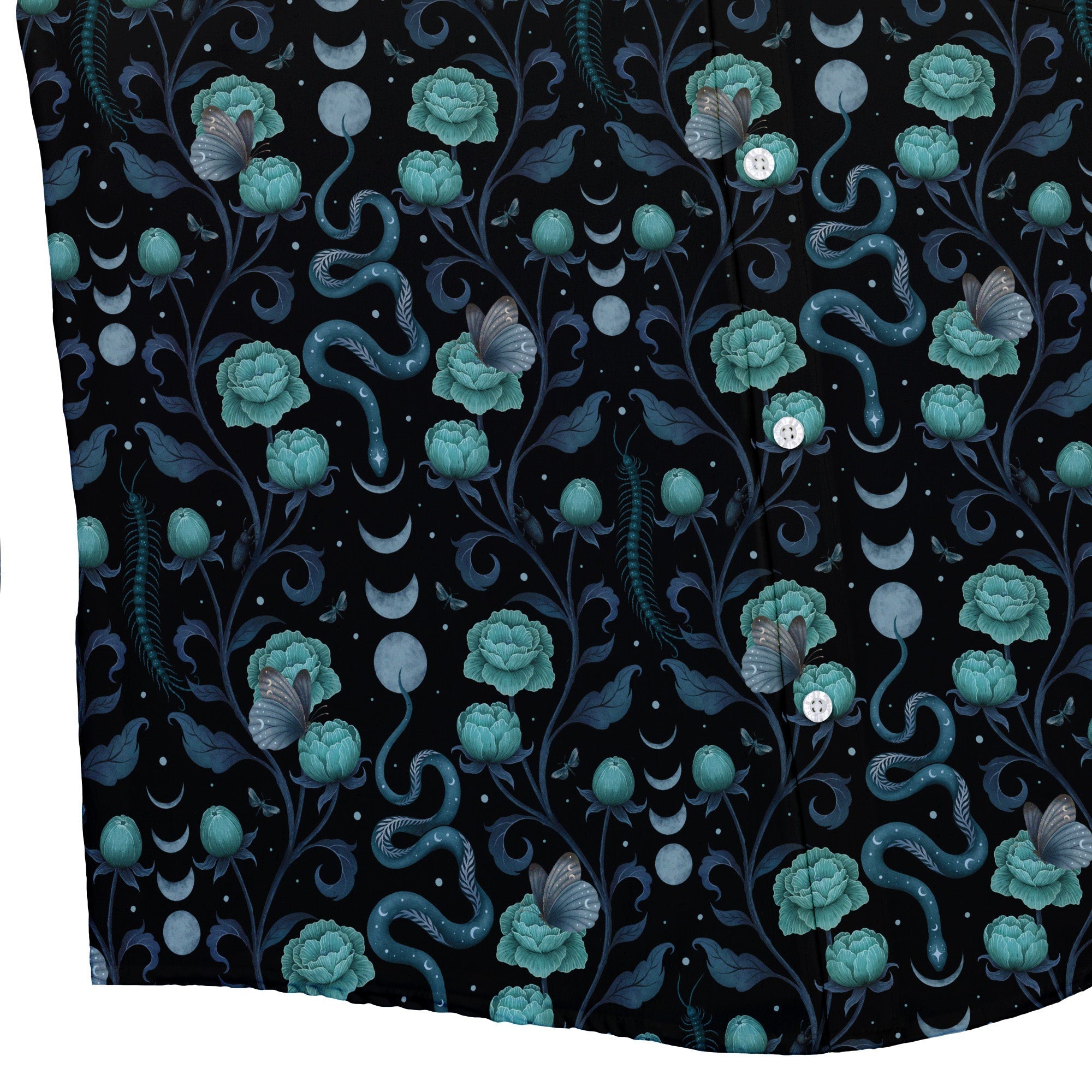 Episodic Serpent Garden Blue Button Up Shirt - XS - Hawaiian Shirt - No Pocket -