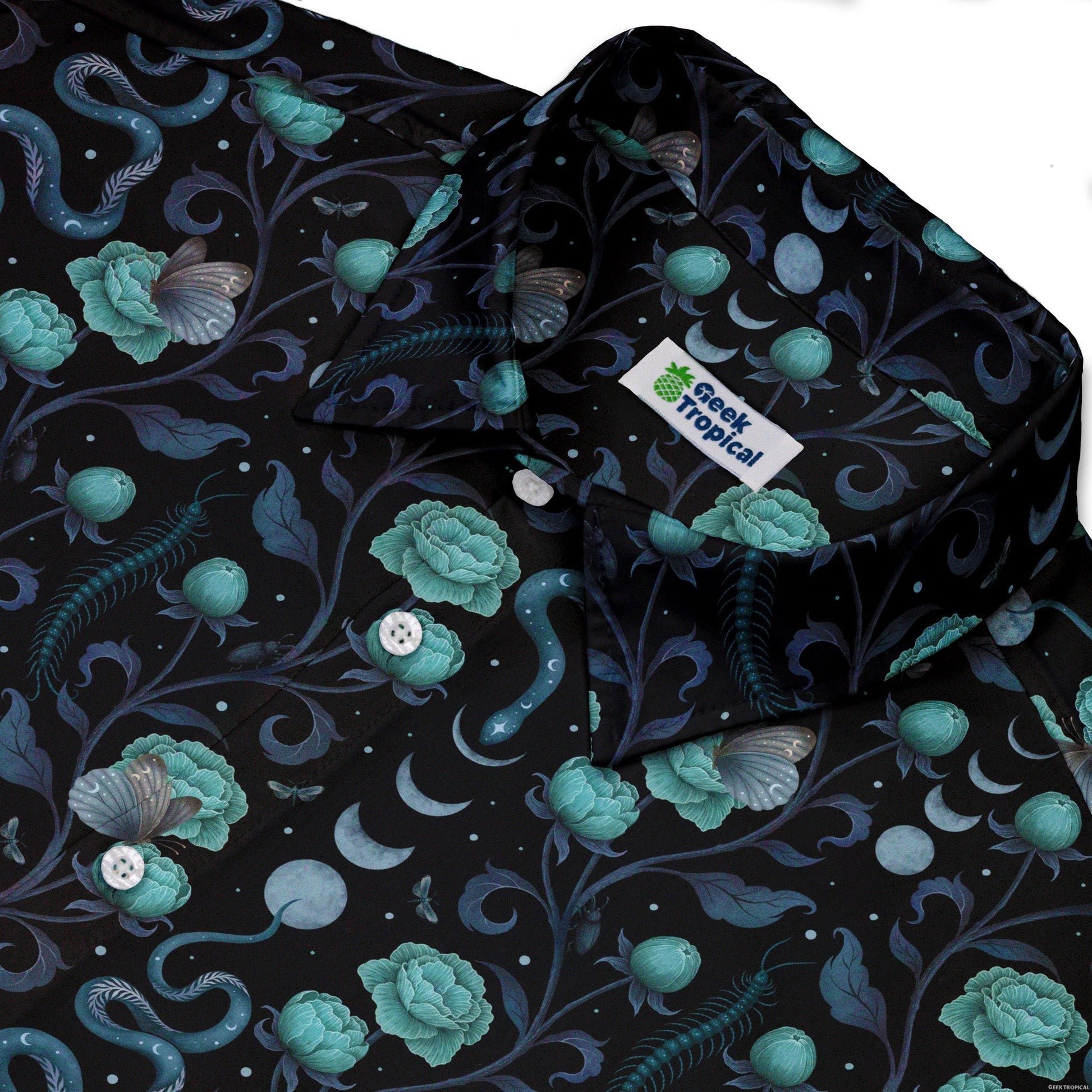 Episodic Serpent Garden Blue Button Up Shirt - XS - Hawaiian Shirt - No Pocket -