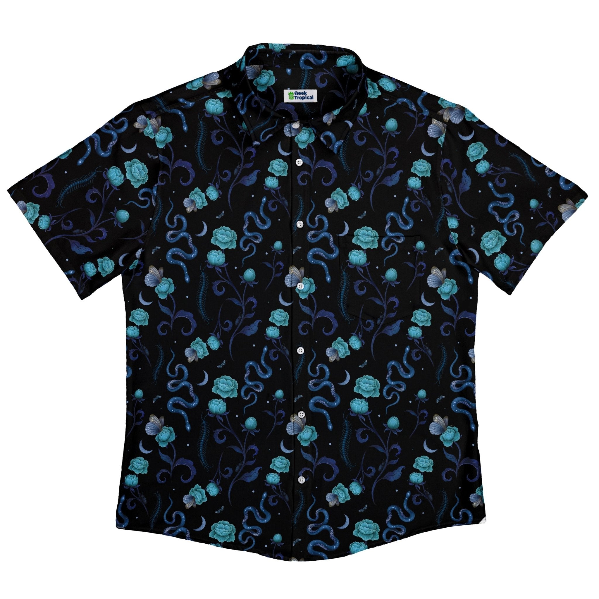 Episodic Serpent Garden Blue Space Button Up Shirt - XS - Button Down Shirt - No Pocket -
