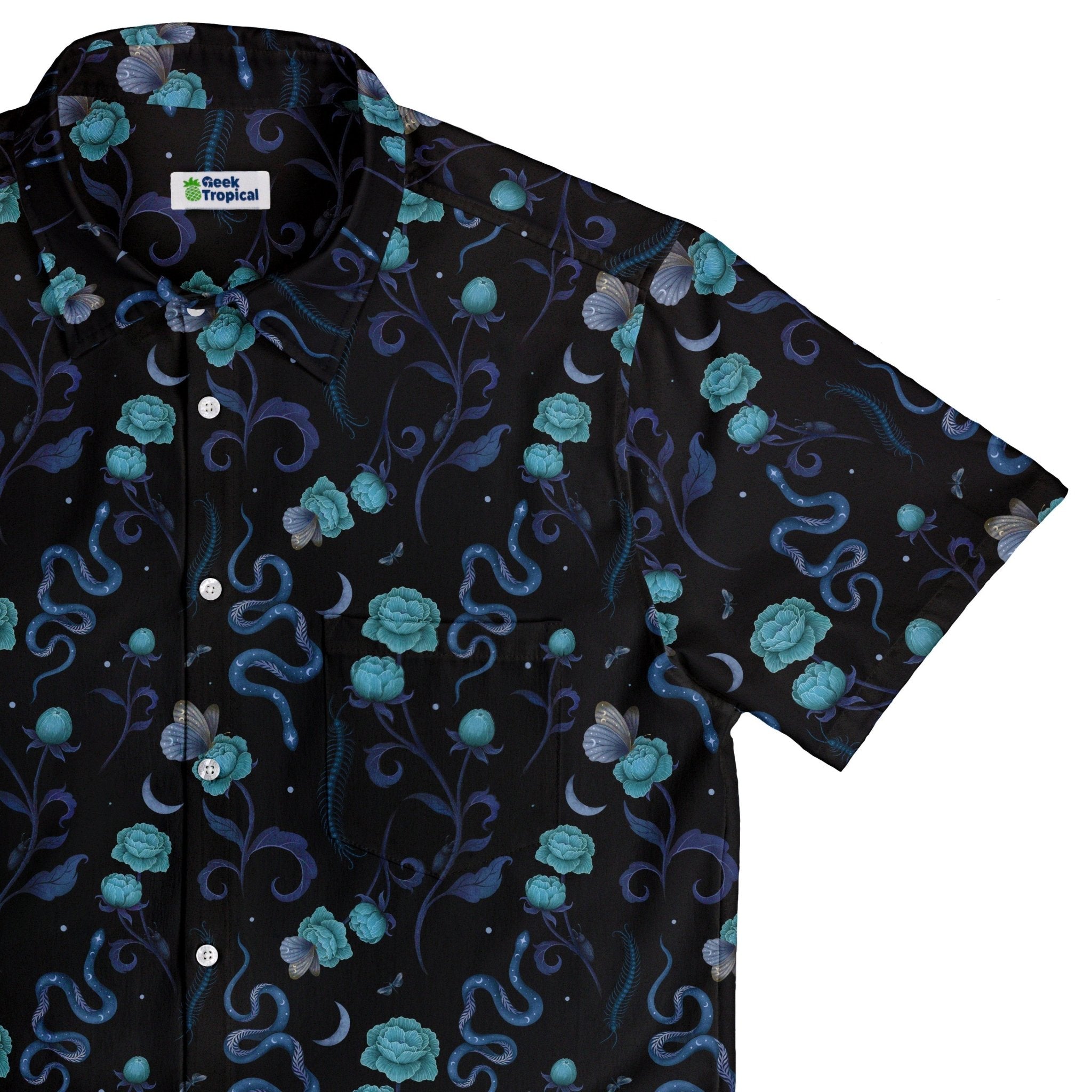Episodic Serpent Garden Blue Space Button Up Shirt - XS - Hawaiian Shirt - No Pocket -