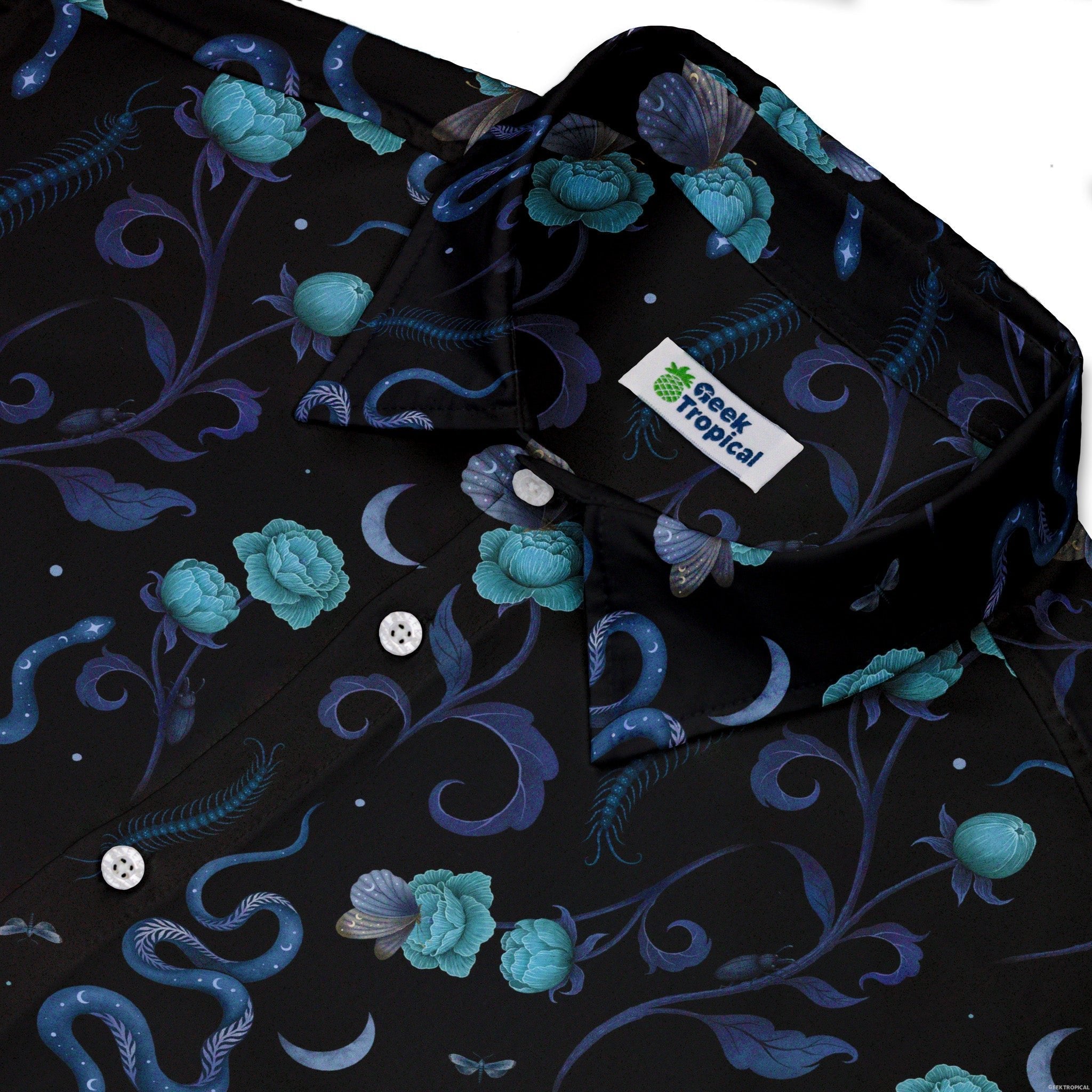 Episodic Serpent Garden Blue Space Button Up Shirt - XS - Hawaiian Shirt - No Pocket -