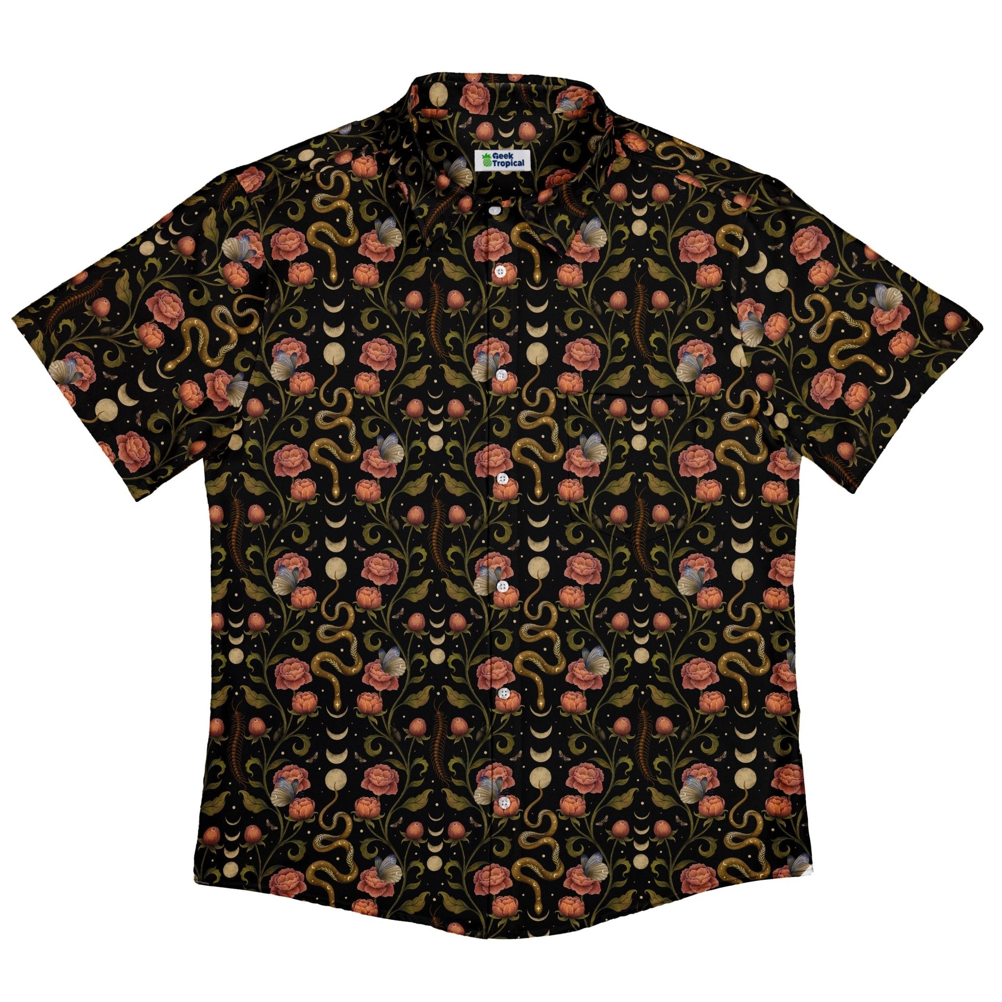 Episodic Serpent Garden Pink Button Up Shirt - XS - Button Down Shirt - No Pocket -