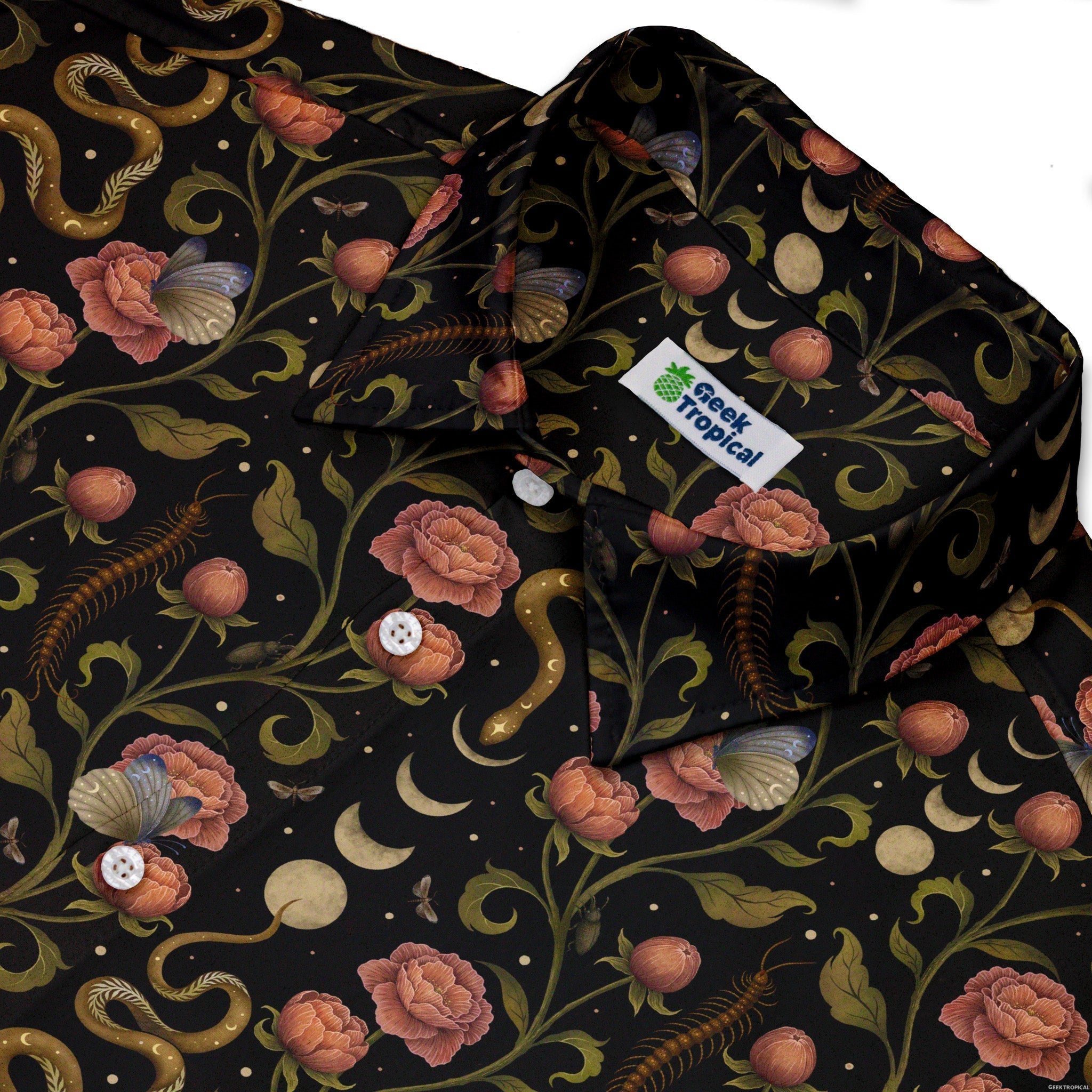 Episodic Serpent Garden Pink Button Up Shirt - XS - Hawaiian Shirt - No Pocket -