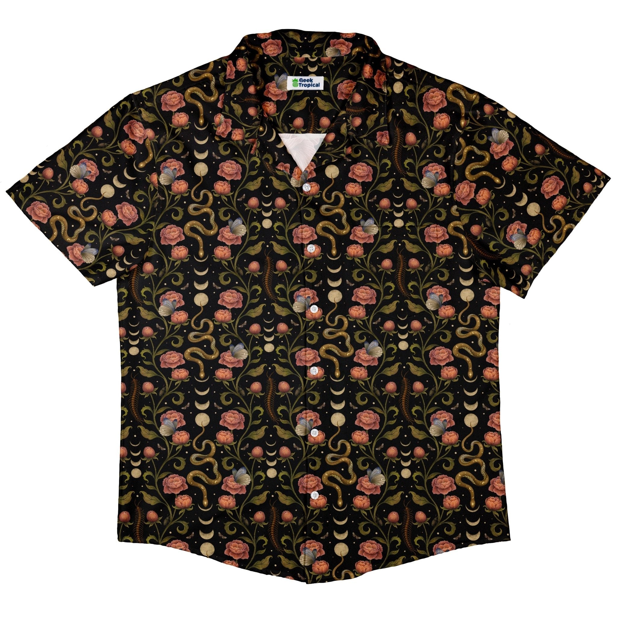 Episodic Serpent Garden Pink Button Up Shirt - XS - Hawaiian Shirt - No Pocket -