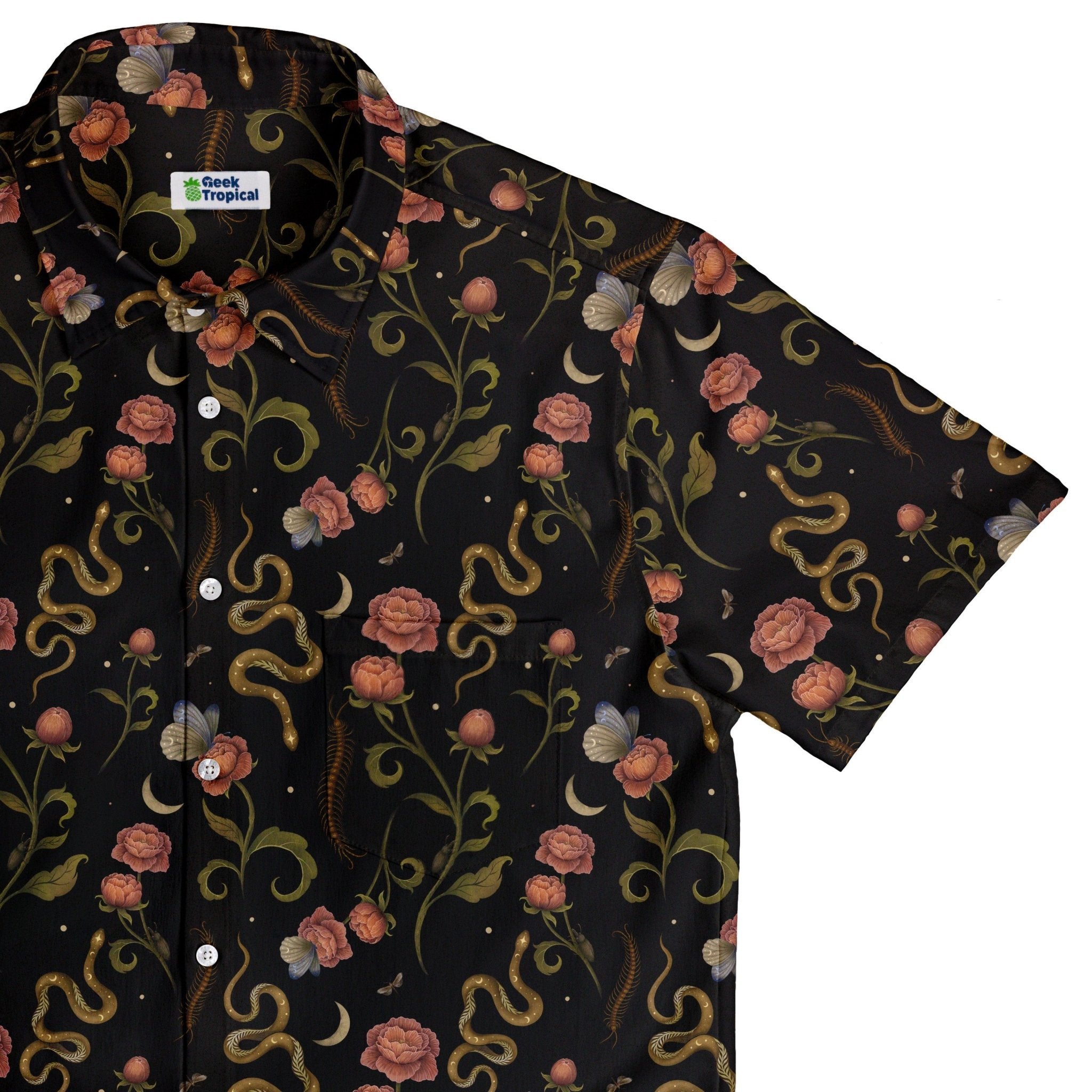 Episodic Serpent Garden Pink Space Button Up Shirt - XS - Hawaiian Shirt - No Pocket -