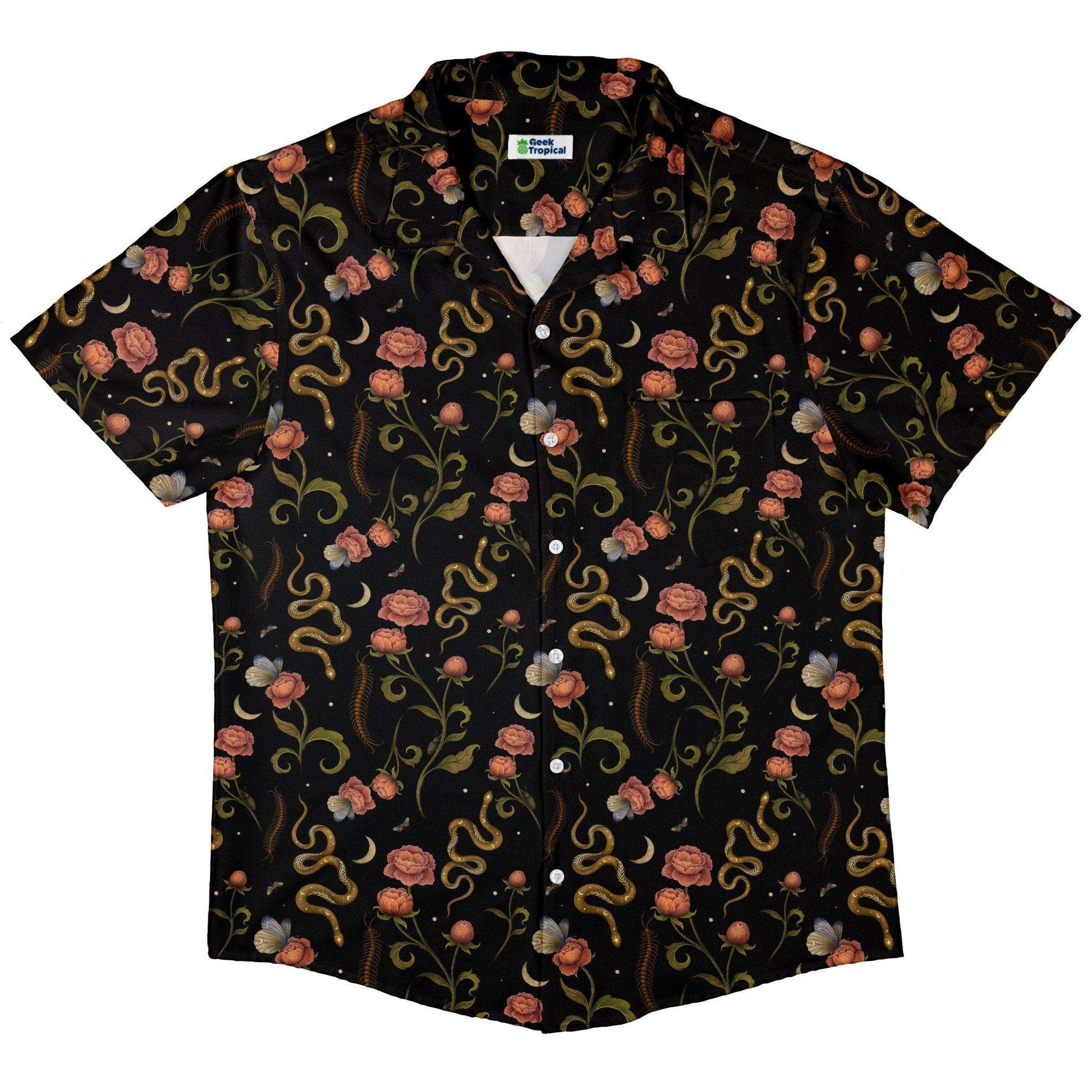 Episodic Serpent Garden Pink Space Button Up Shirt - XS - Hawaiian Shirt - No Pocket -