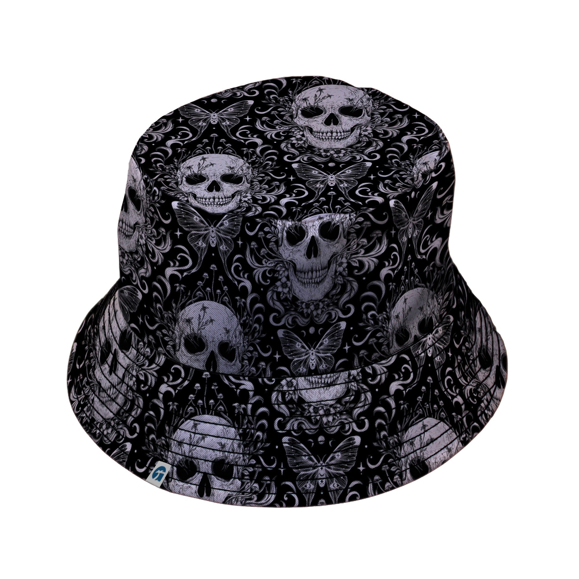 Episodic Skull Black White Bucket Hat - M - Black Stitching - -