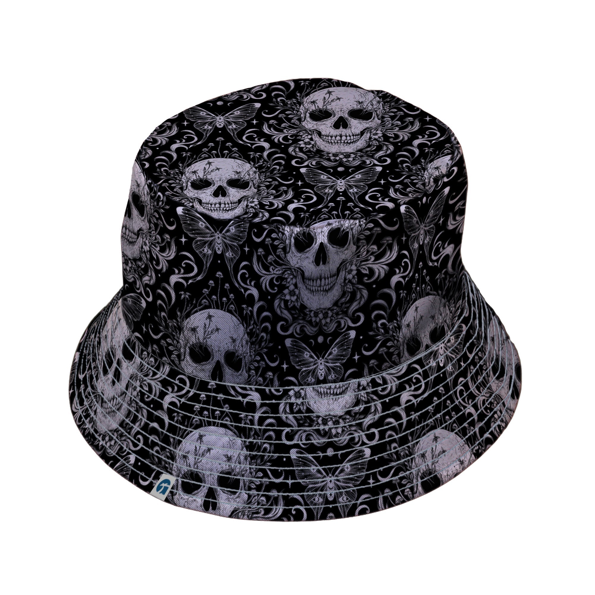 Episodic Skull Black White Bucket Hat - M - Grey Stitching - -