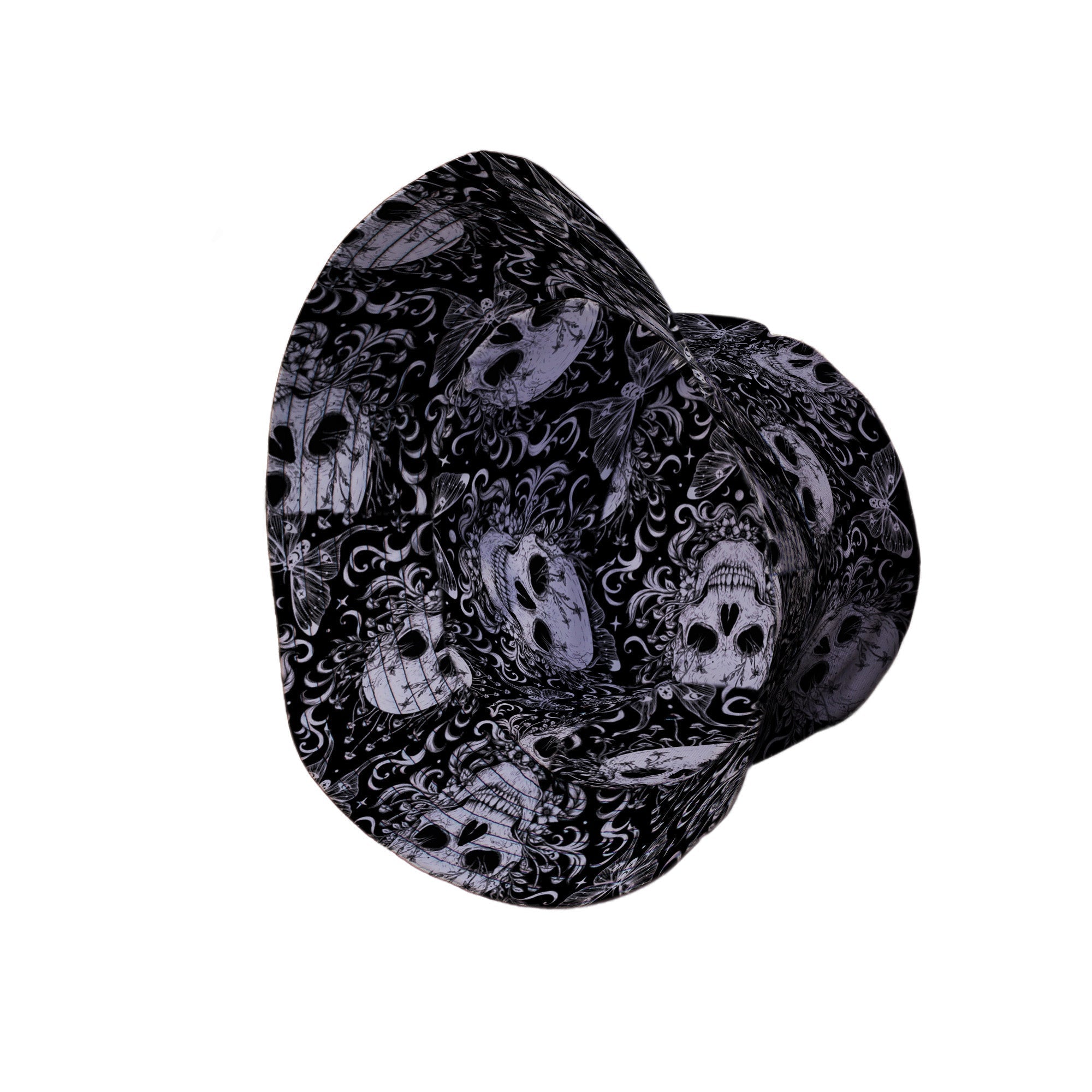 Episodic Skull Black White Bucket Hat - M - Grey Stitching - -