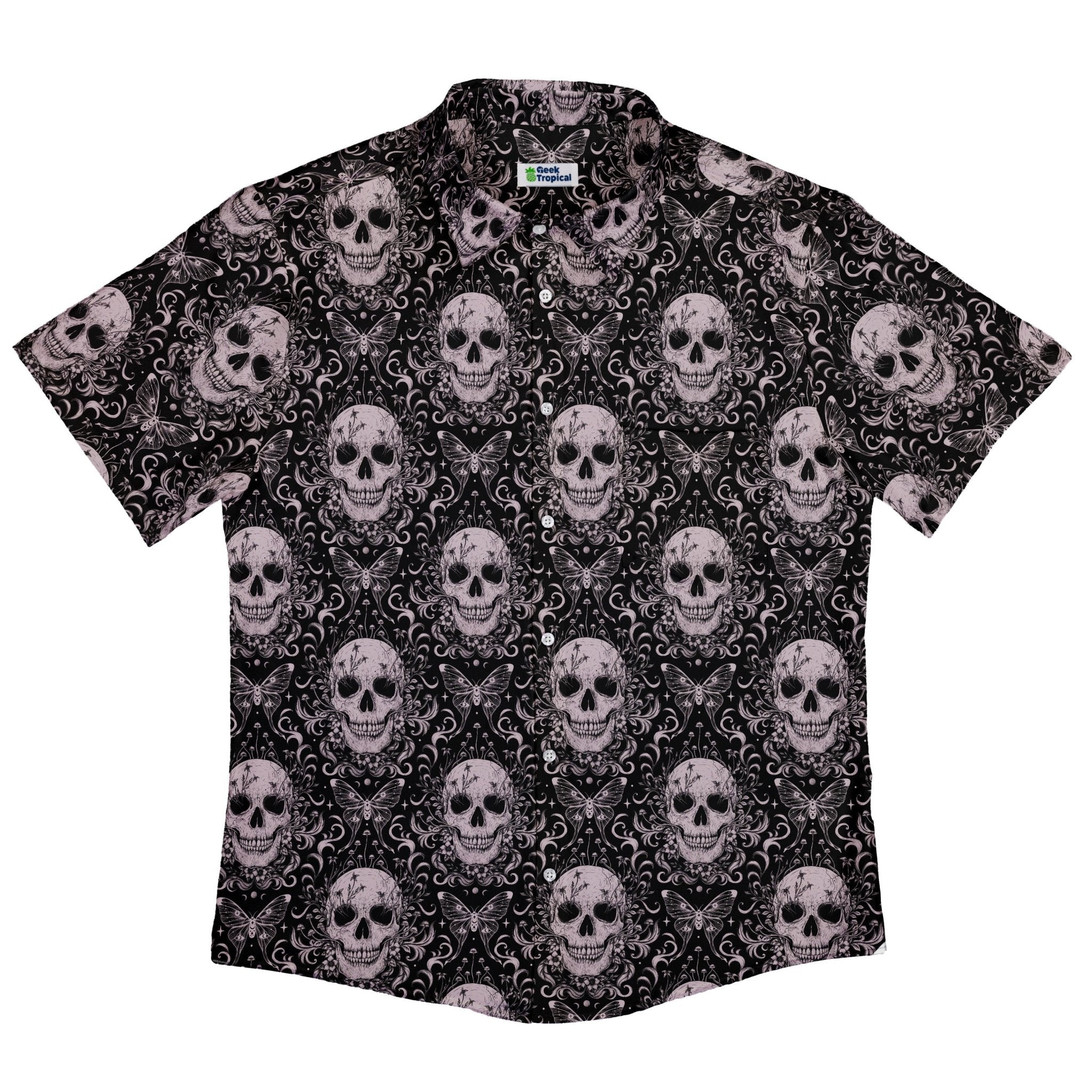 Episodic Skull Black White Button Up Shirt - XS - Button Down Shirt - No Pocket -