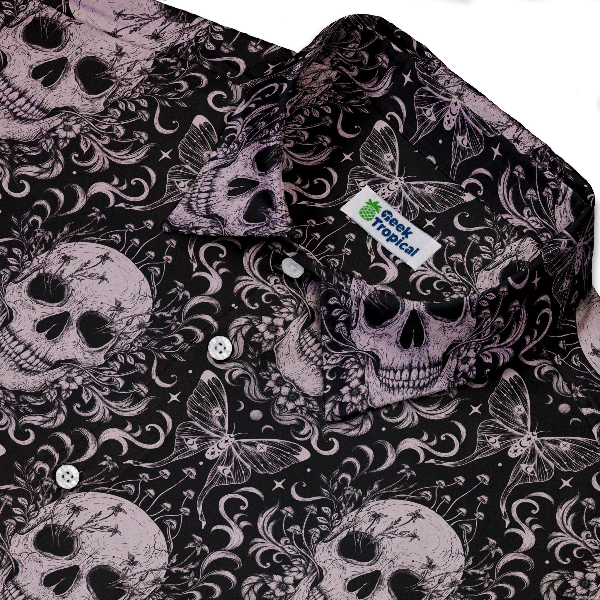 Episodic Skull Black White Button Up Shirt - XS - Hawaiian Shirt - No Pocket -