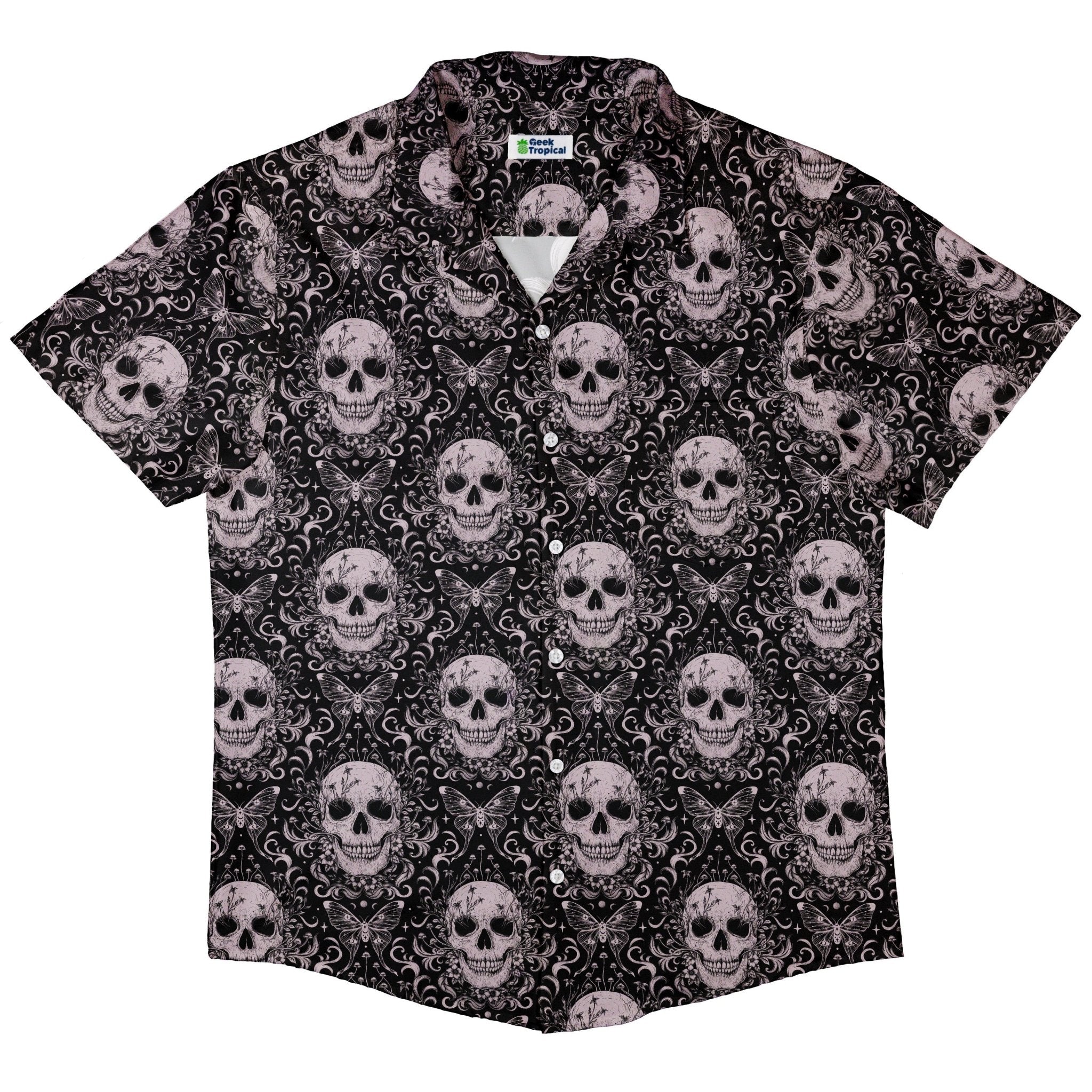 Episodic Skull Black White Button Up Shirt - XS - Hawaiian Shirt - No Pocket -