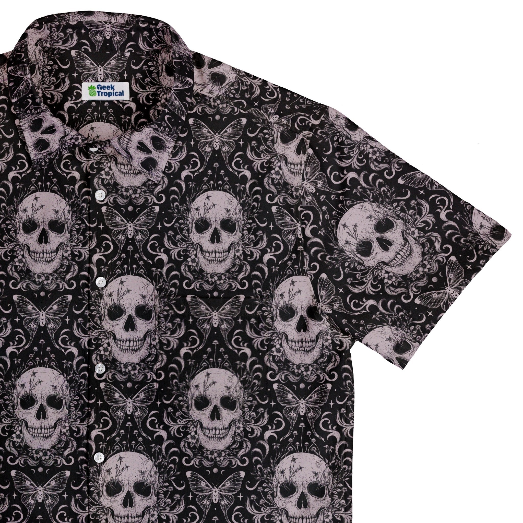 Episodic Skull Black White Button Up Shirt - XS - Hawaiian Shirt - No Pocket -