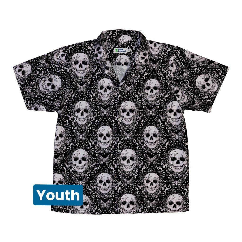 Episodic Skull Black White Youth Hawaiian Shirt - YXS - -