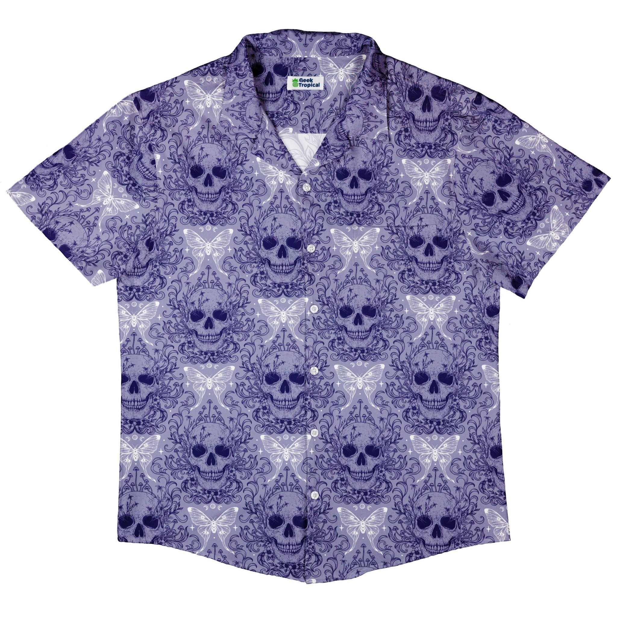 Episodic Skull Lavender Button Up Shirt - XS - Hawaiian Shirt - No Pocket -