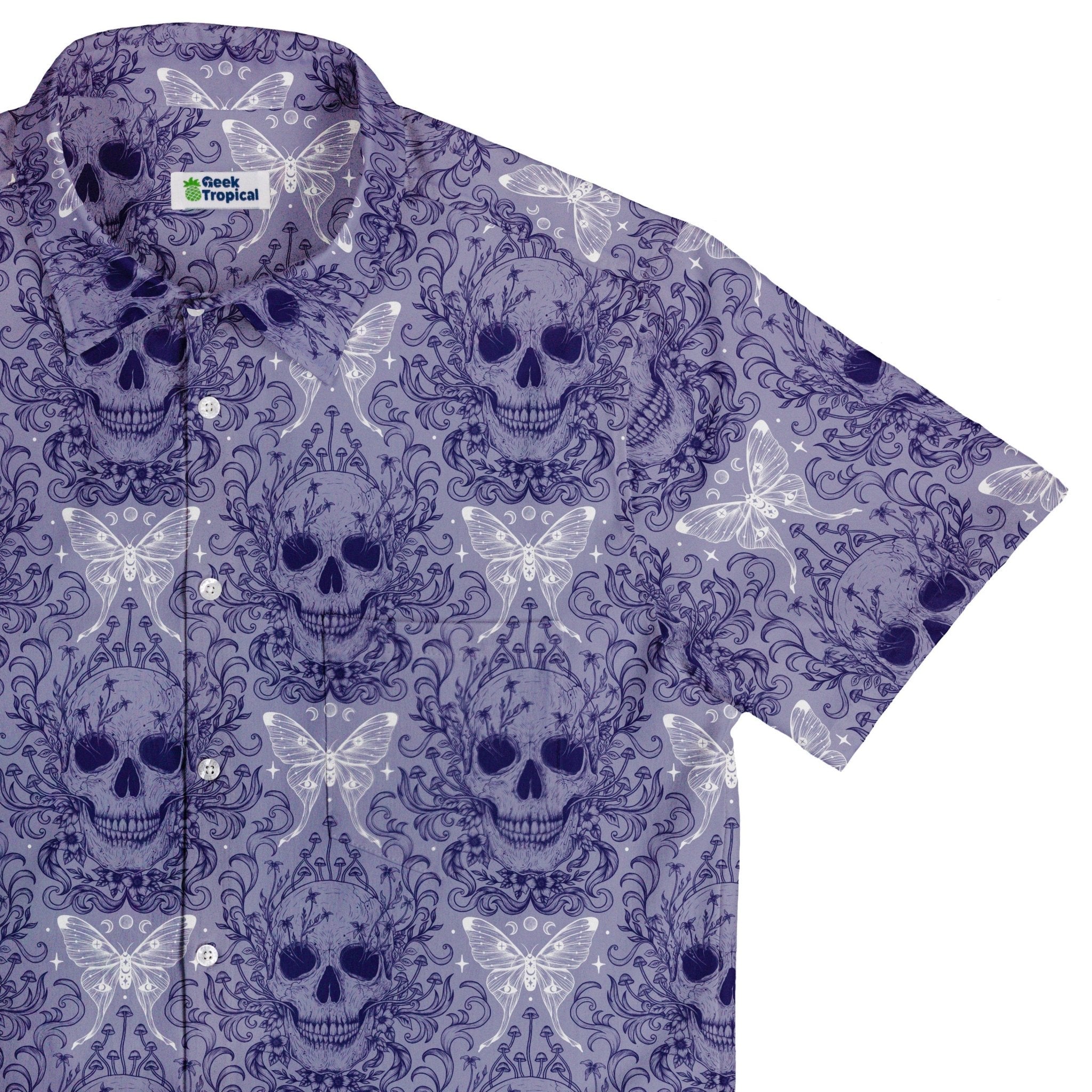 Episodic Skull Lavender Button Up Shirt - XS - Hawaiian Shirt - No Pocket -