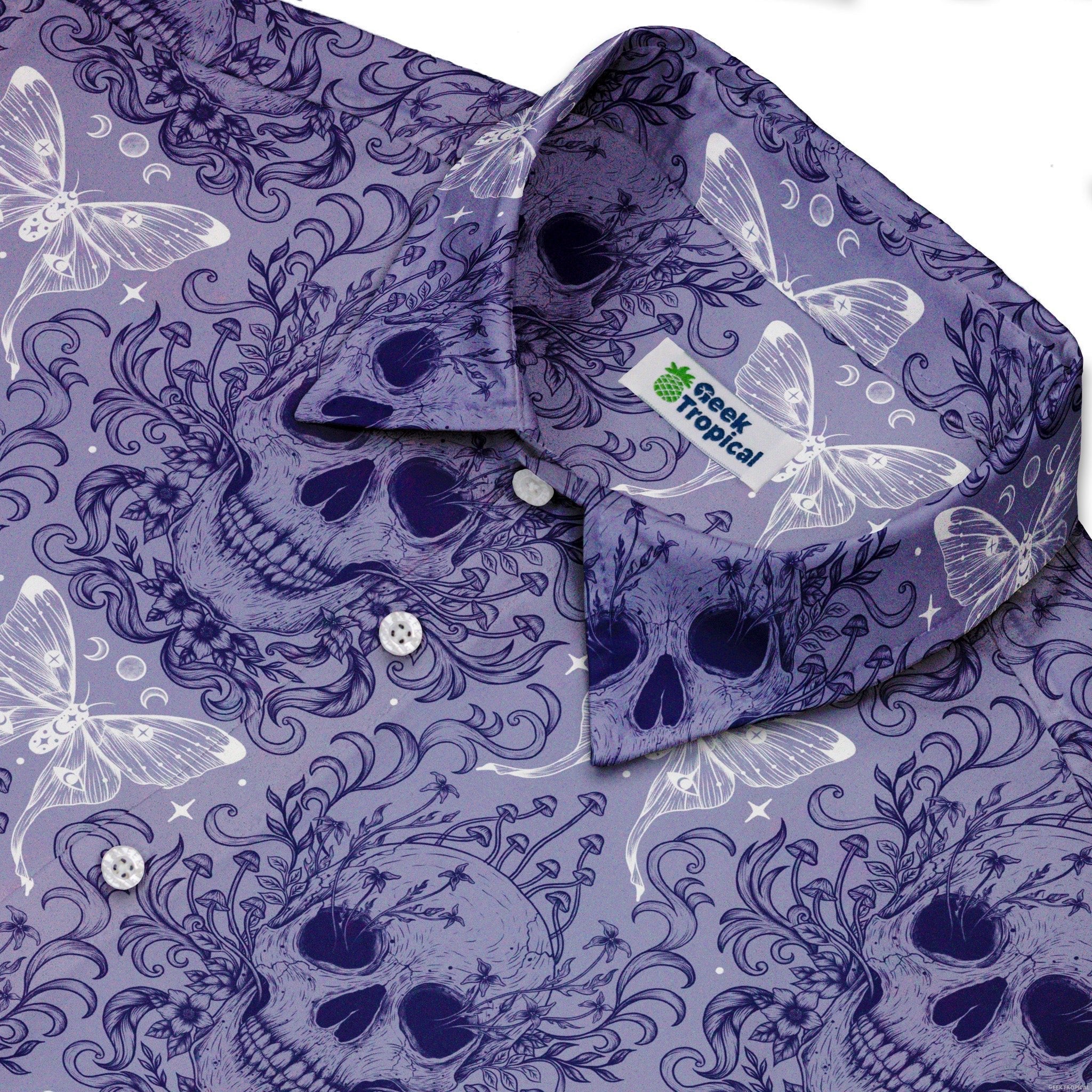 Episodic Skull Lavender Button Up Shirt - XS - Hawaiian Shirt - No Pocket -