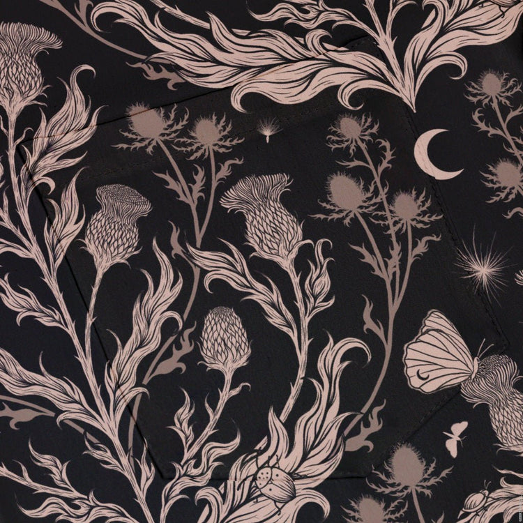 Episodic Thistle Home Black White Button Up Shirt - XS - Hawaiian Shirt - No Pocket -