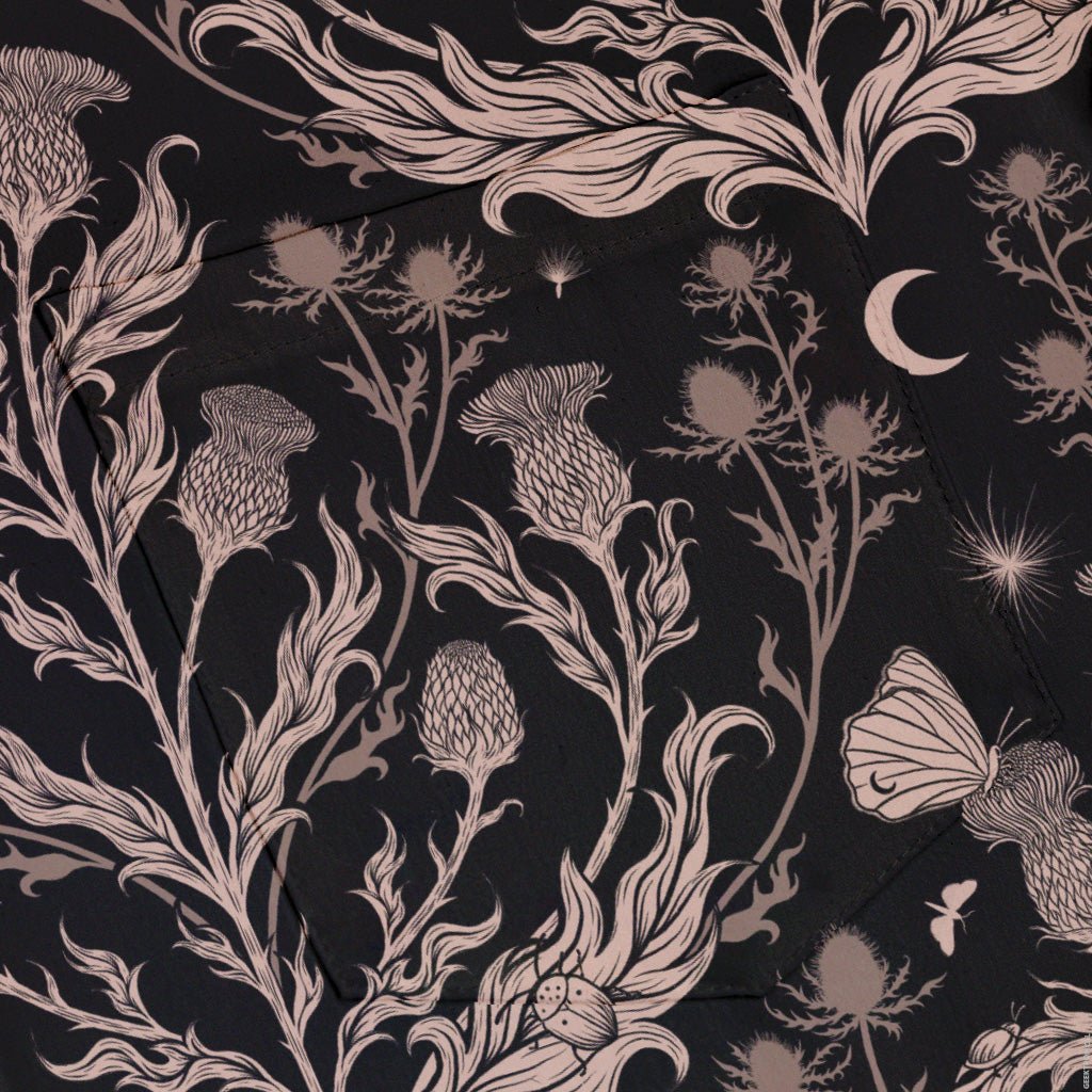 Episodic Thistle Home Black White Button Up Shirt - XS - Hawaiian Shirt - No Pocket -