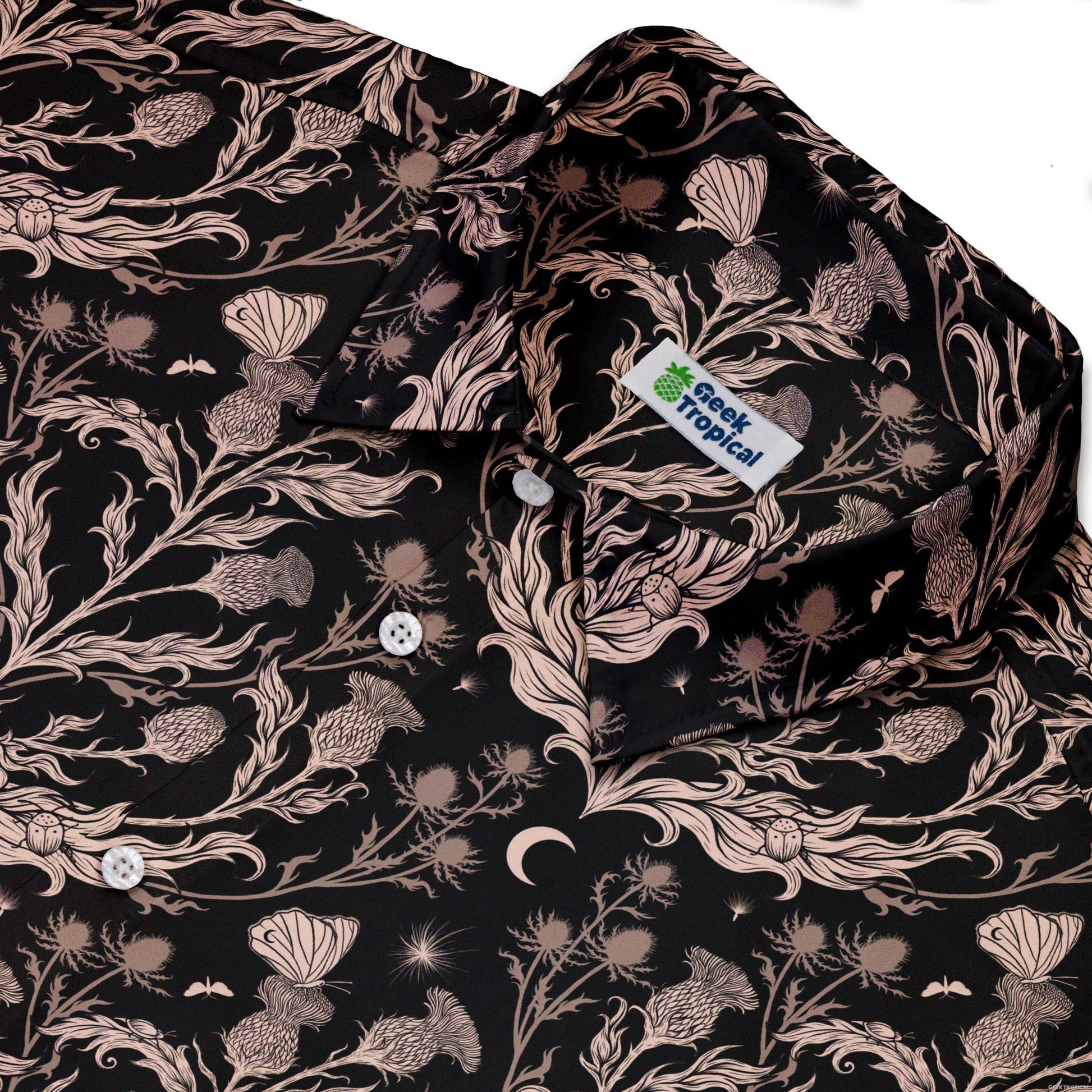 Episodic Thistle Home Black White Button Up Shirt - XS - Hawaiian Shirt - No Pocket -