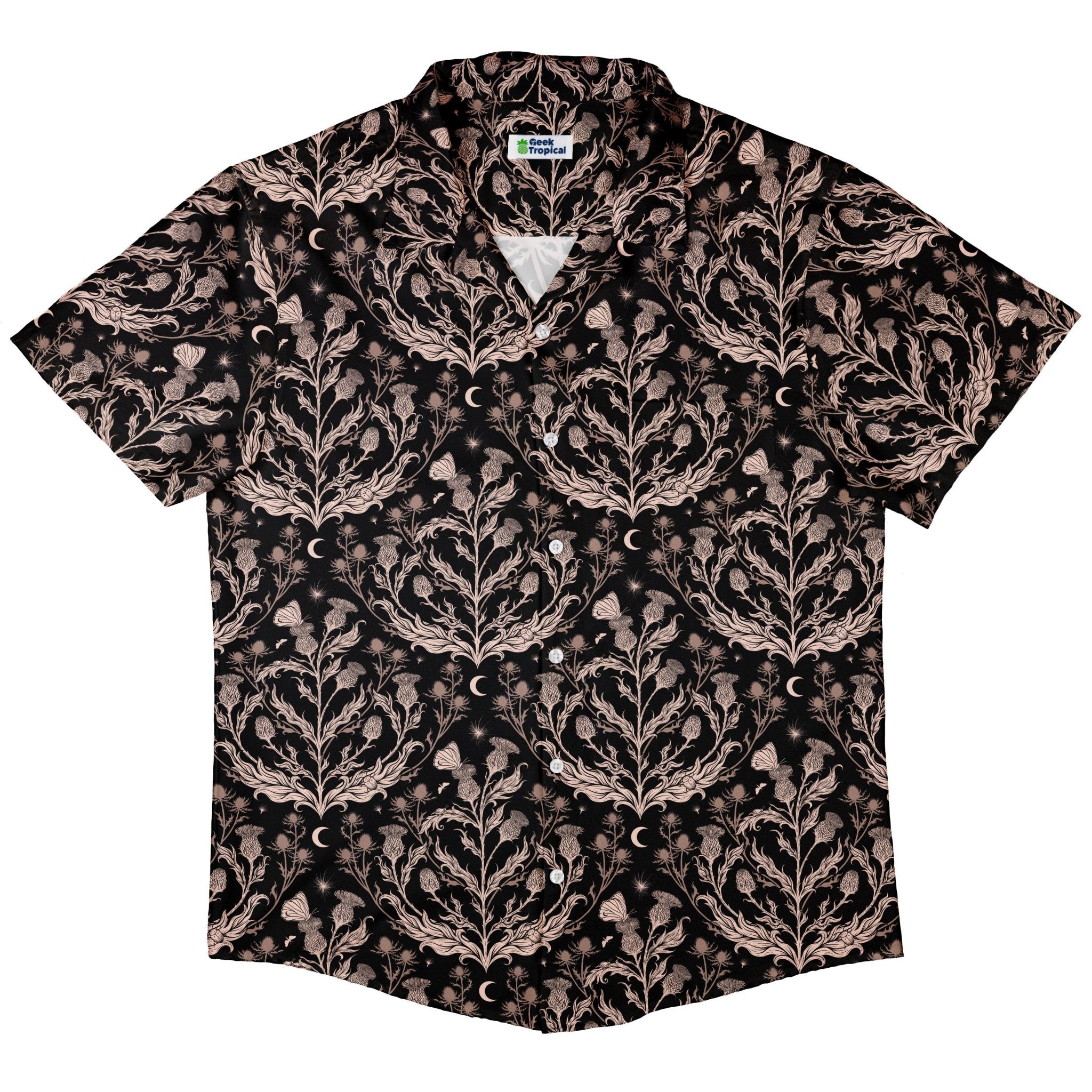 Episodic Thistle Home Black White Button Up Shirt - XS - Hawaiian Shirt - No Pocket -