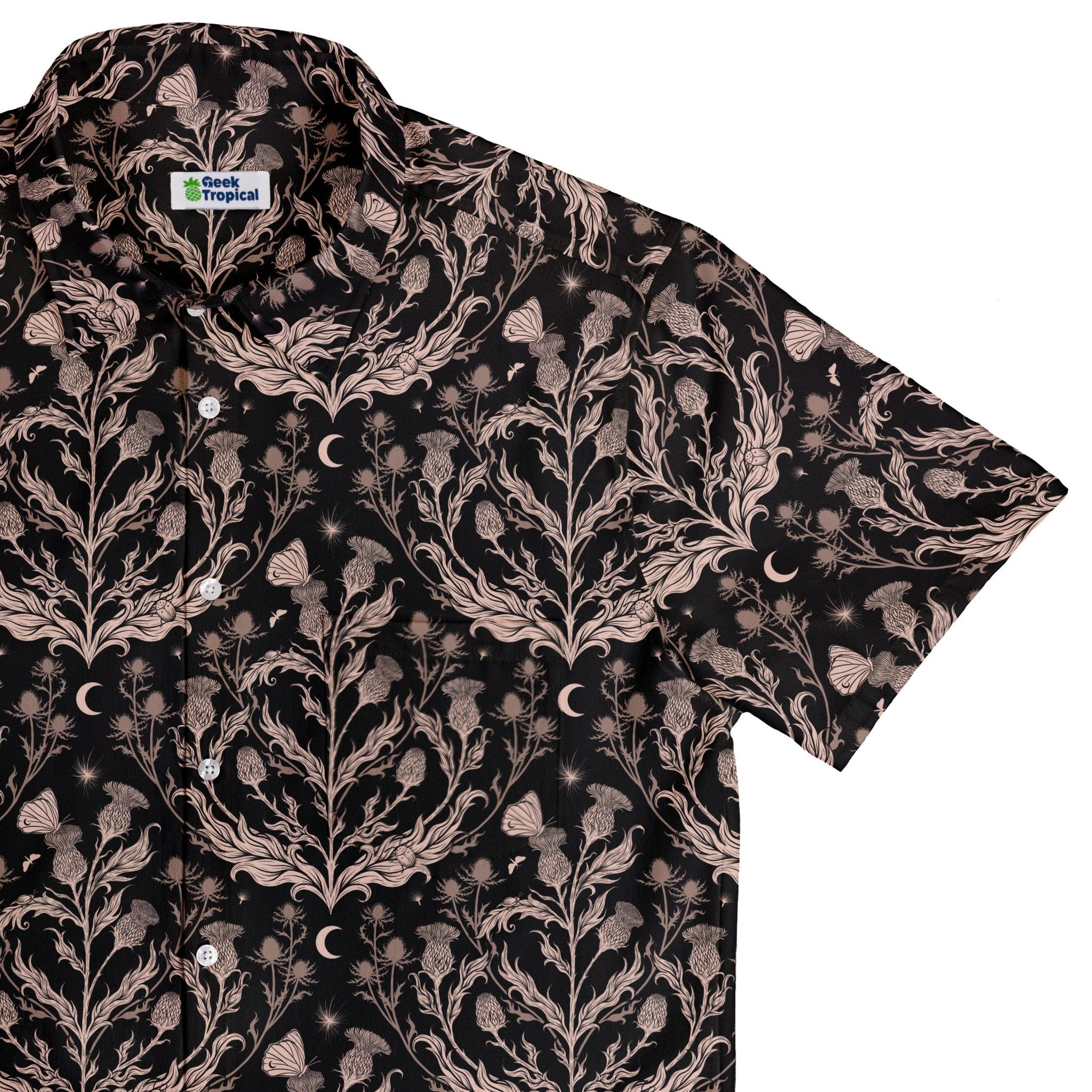 Episodic Thistle Home Black White Button Up Shirt - XS - Hawaiian Shirt - No Pocket -