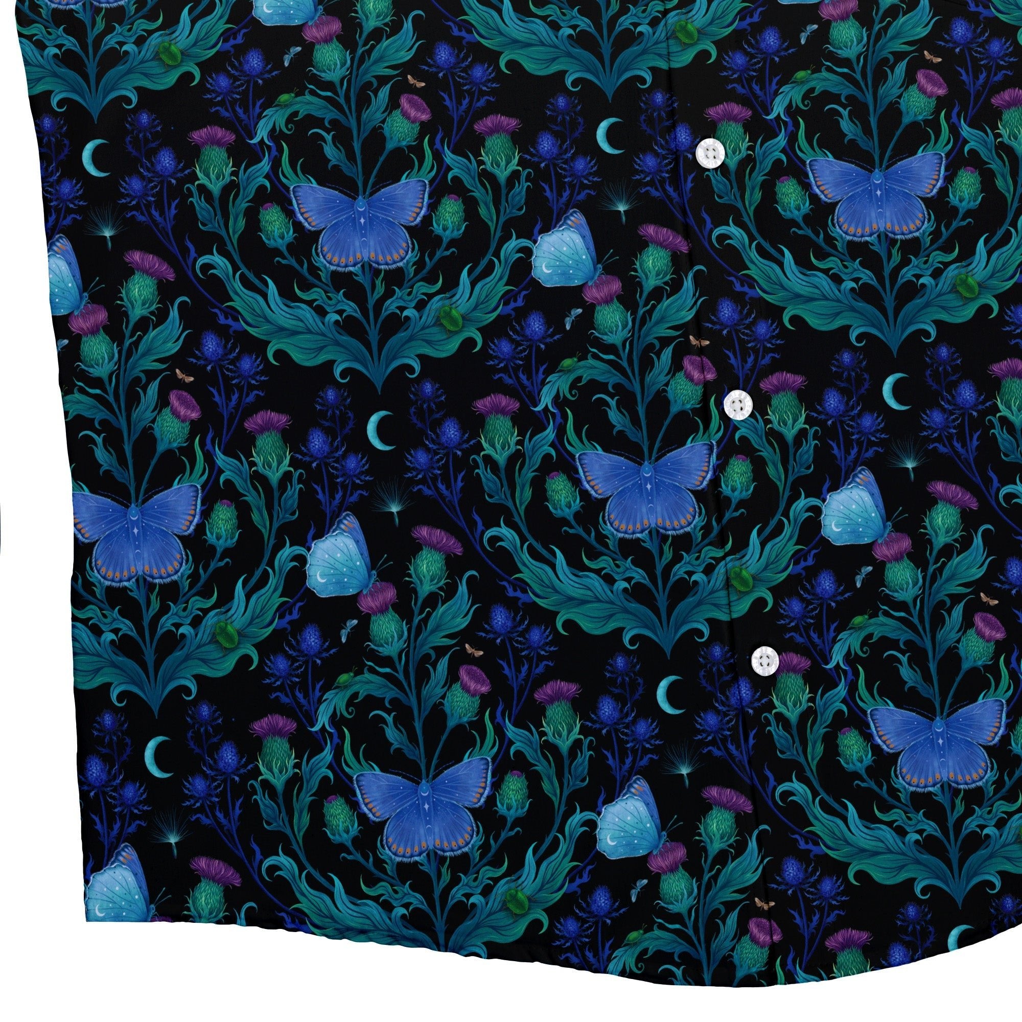 Episodic Thistle Moths Purple Button Up Shirt - XS - Hawaiian Shirt - No Pocket -