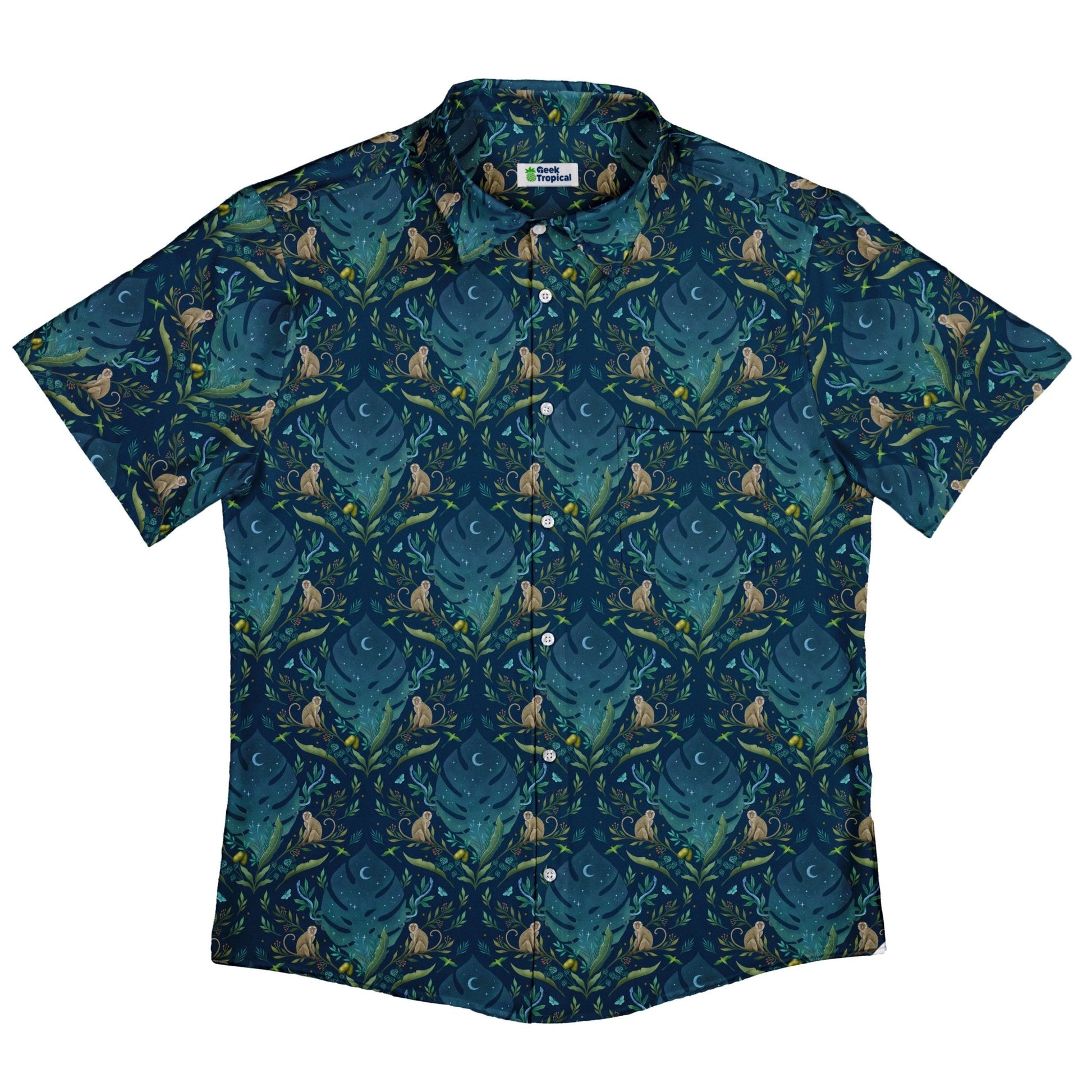 Episodic Tropical Monkey Button Up Shirt - XS - Button Down Shirt - No Pocket -