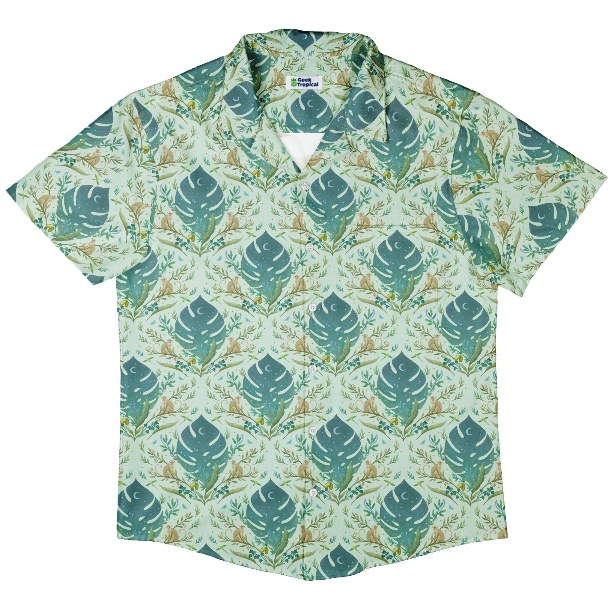 Episodic Tropical Monkey Green Button Up Shirt - XS - Hawaiian Shirt - No Pocket -