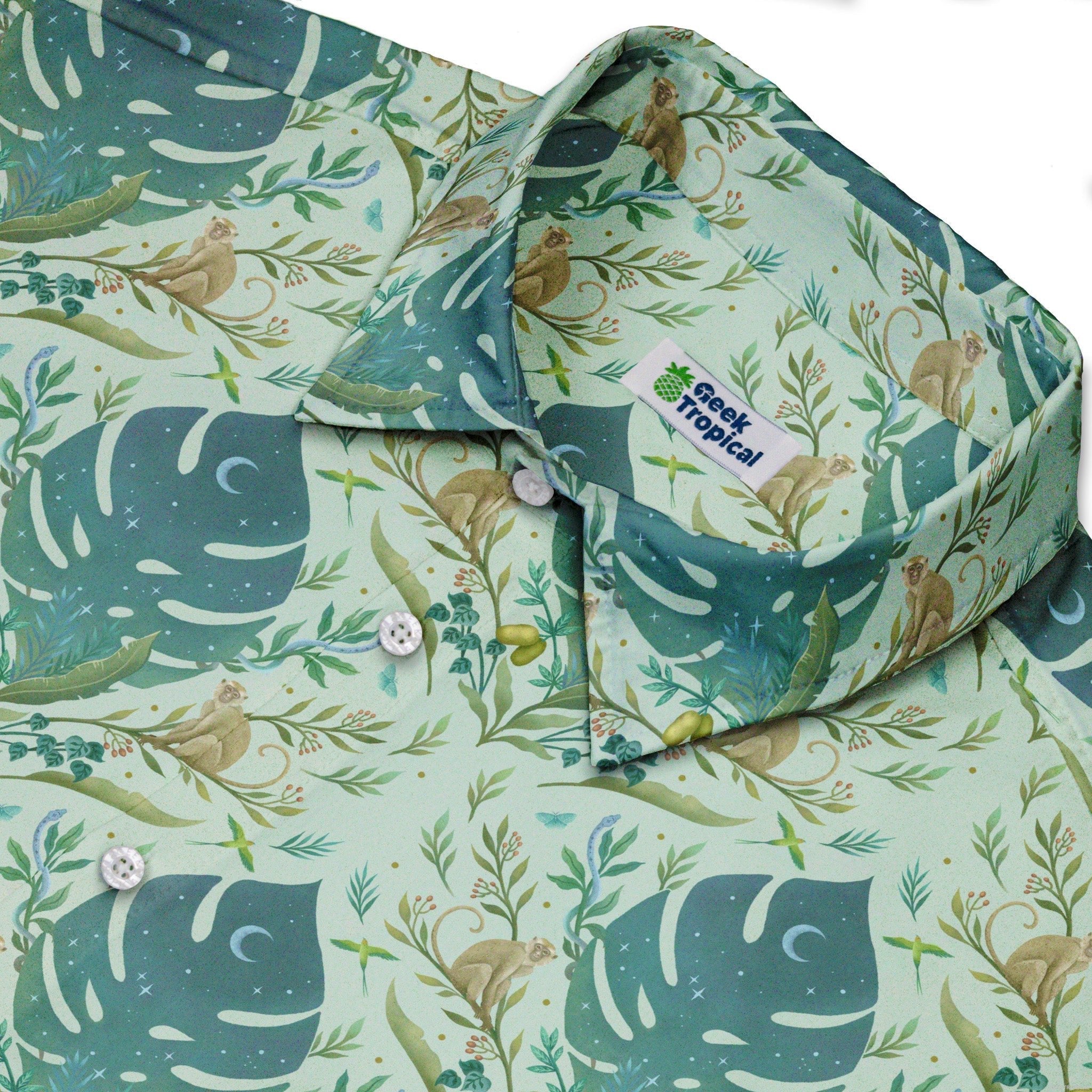Episodic Tropical Monkey Green Button Up Shirt - XS - Hawaiian Shirt - No Pocket -
