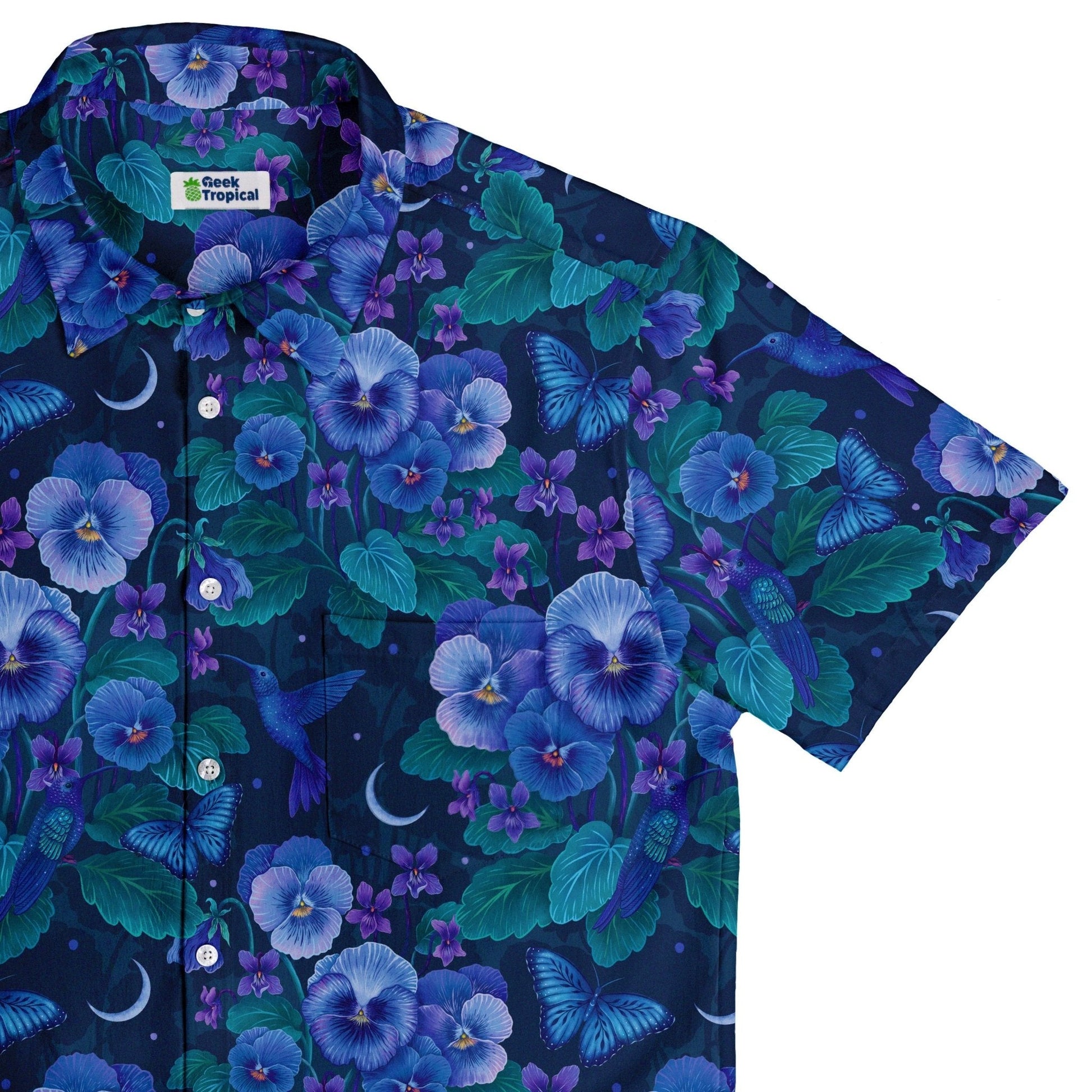 Clearance Ready - to - Ship Episodic Violet Purple Night Button Up Shirt Geek Nerd adult sizing Animal Patterns Botany Print