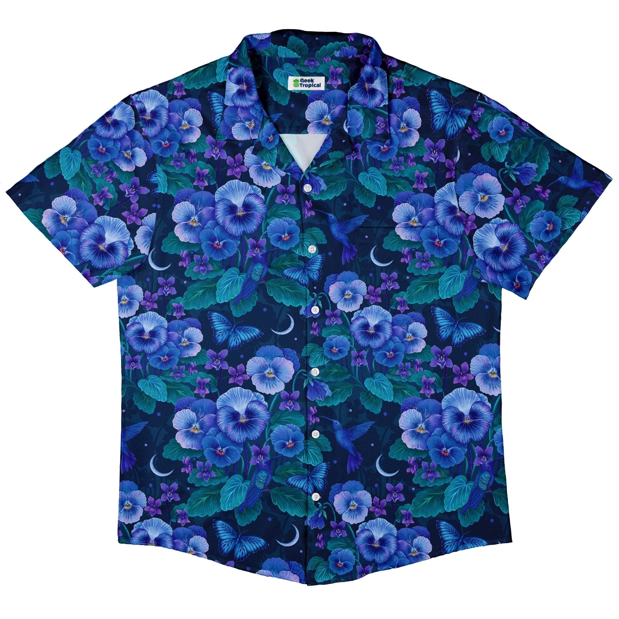 Clearance Ready - to - Ship Episodic Violet Purple Night Button Up Shirt Geek Nerd adult sizing Animal Patterns Botany Print