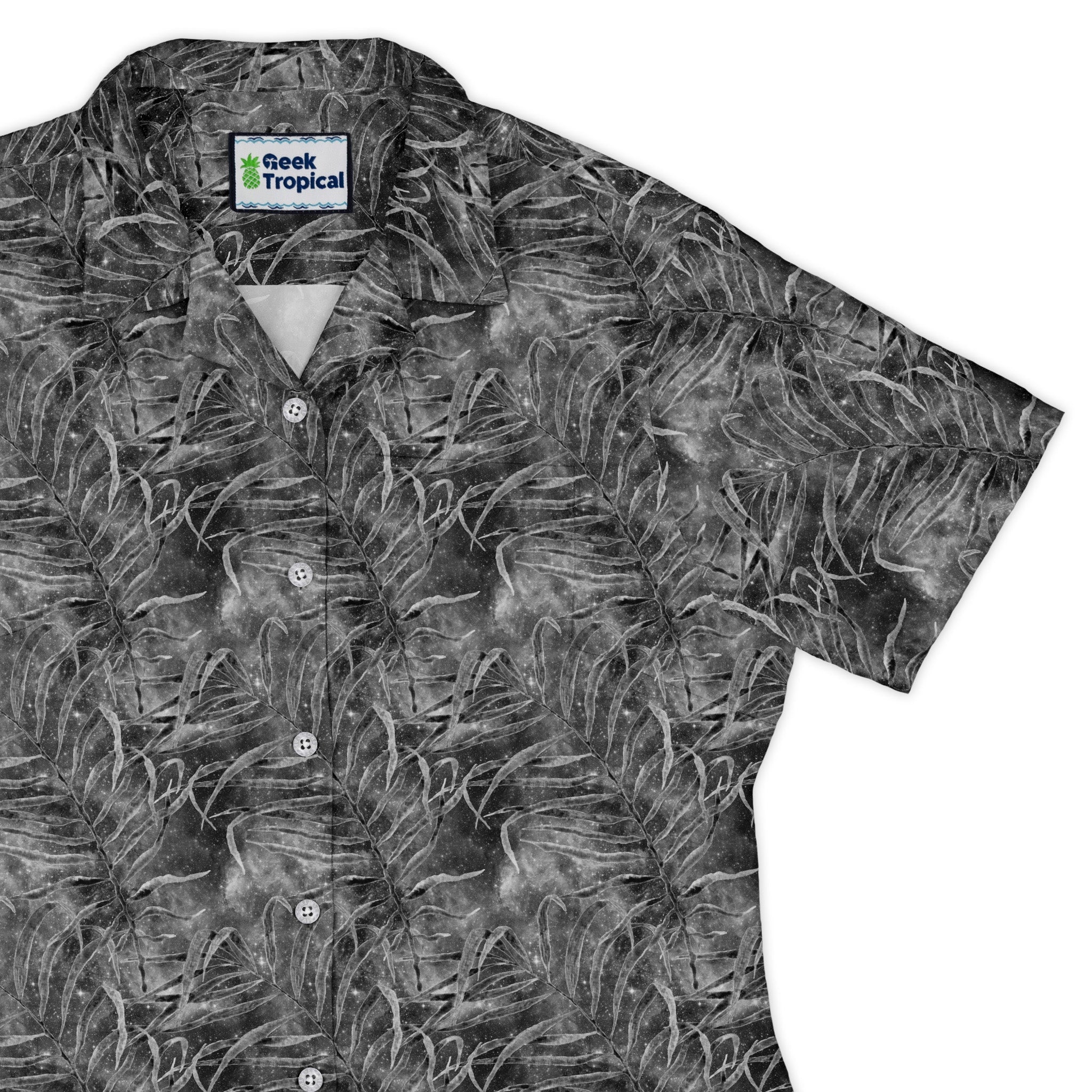 grey hawaiian space Curvy Button Up Shirt Geek Nerd outer space & astronaut print Tropical Hawaiian Patterns women