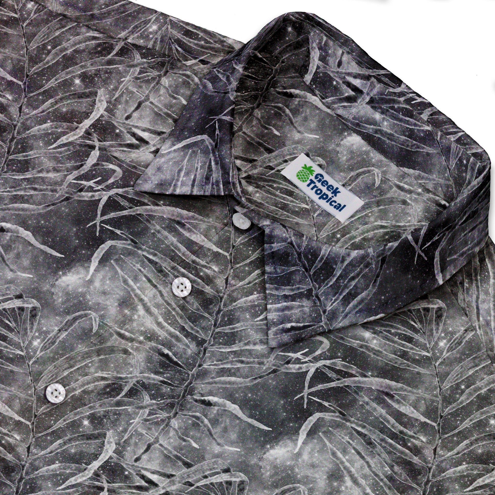 Grey Hawaiian Space Button Up Shirt - adult sizing - outer space & astronaut print - Tropical Hawaiian Patterns